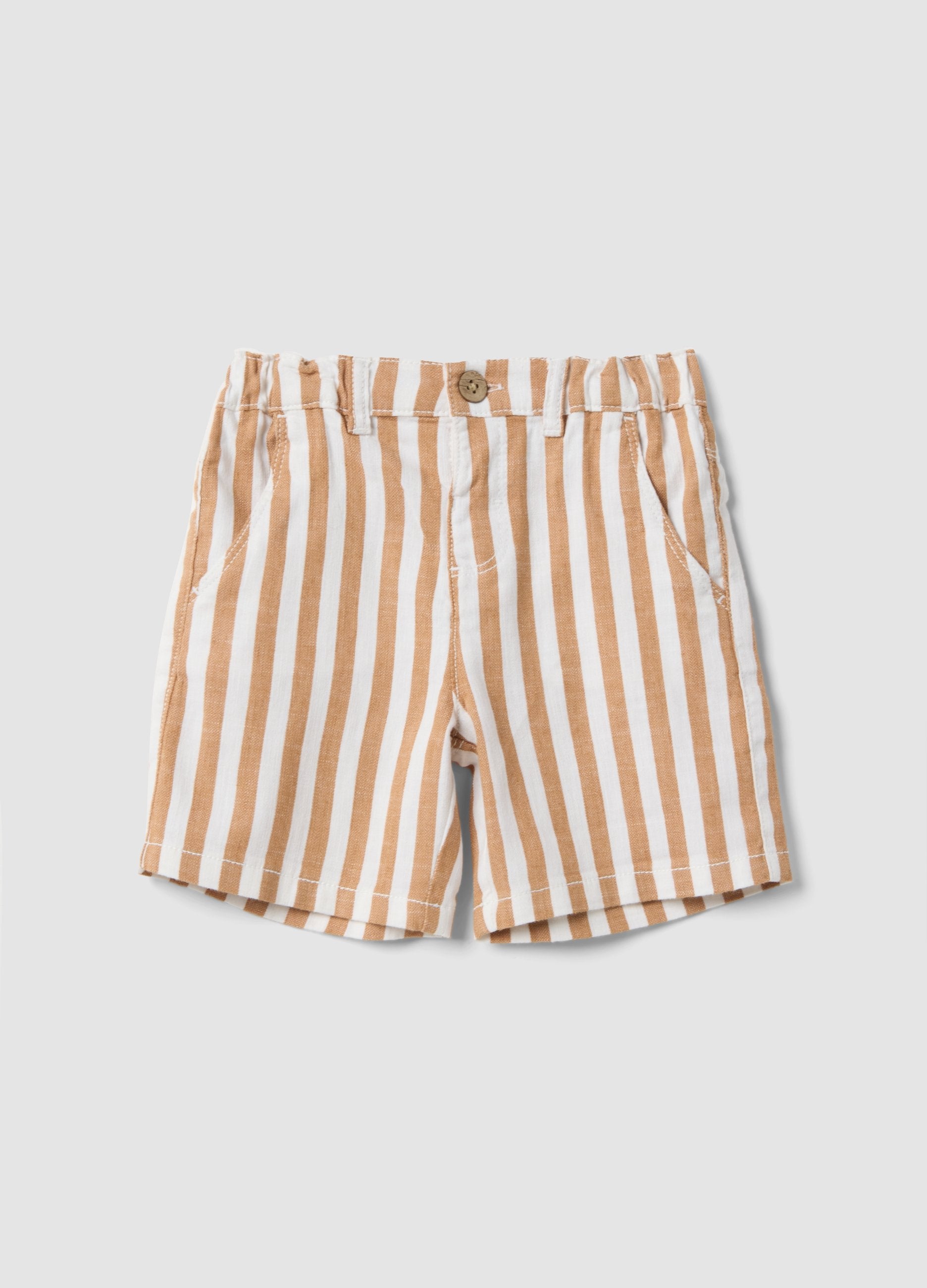 Shorts In Misto Cotone E Lino A Righe Multicolor Da Bimbo Regular Fit