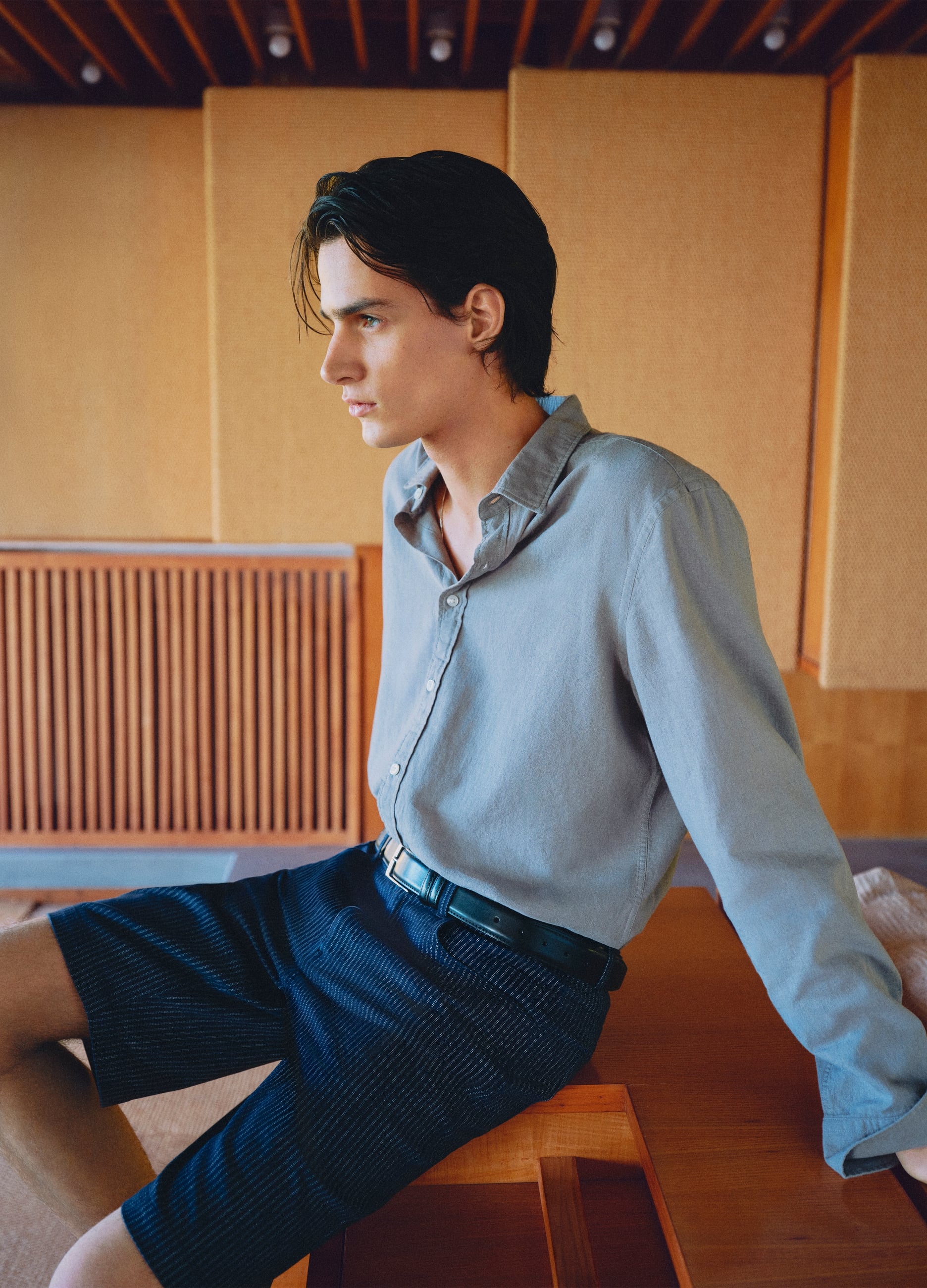 Camicia Azzurra In Misto Lino E Cotone Regular Fit