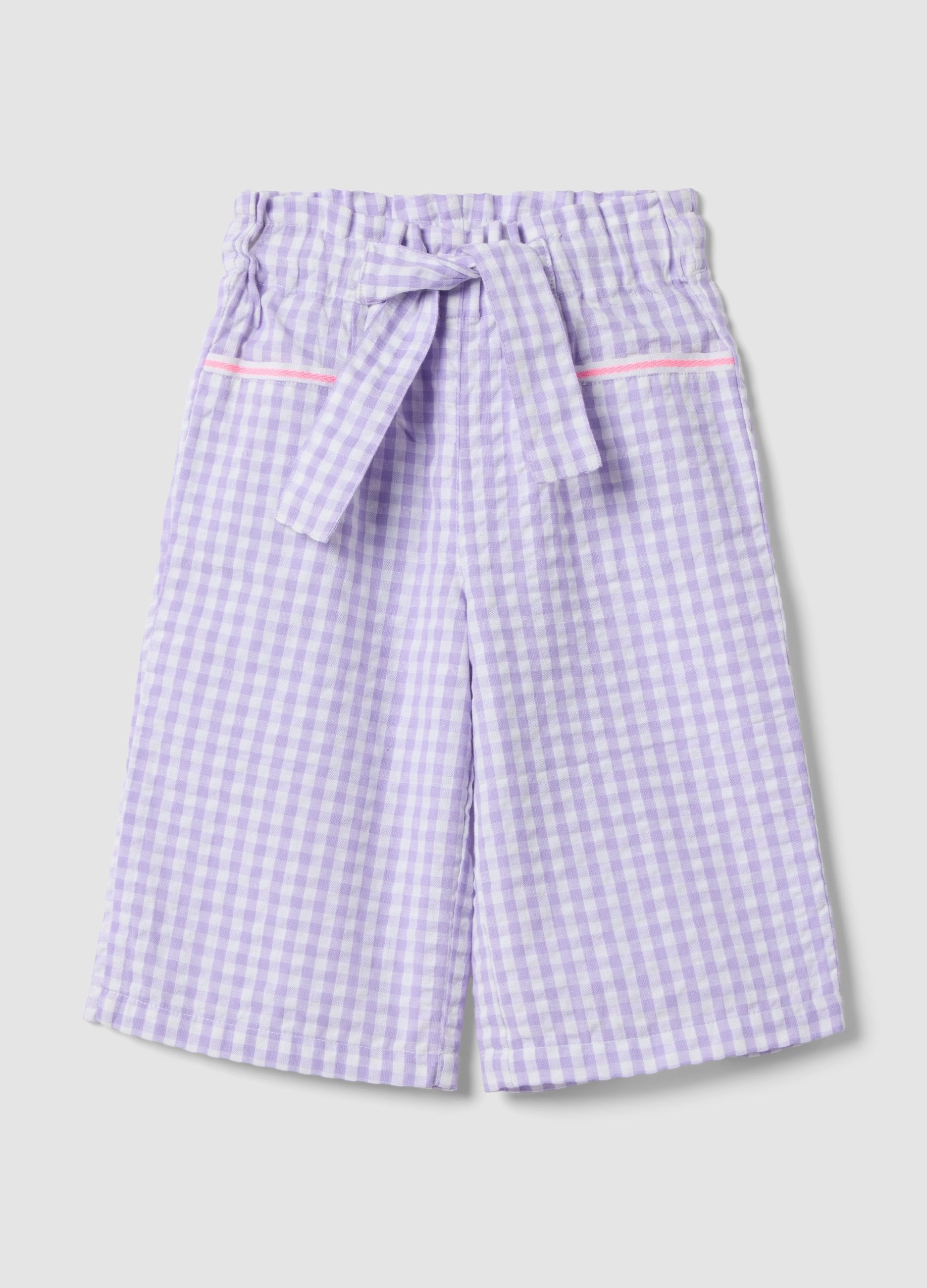 Pantaloni In Puro Cotone A Quadri Multicolor Da Bimba Wide Leg