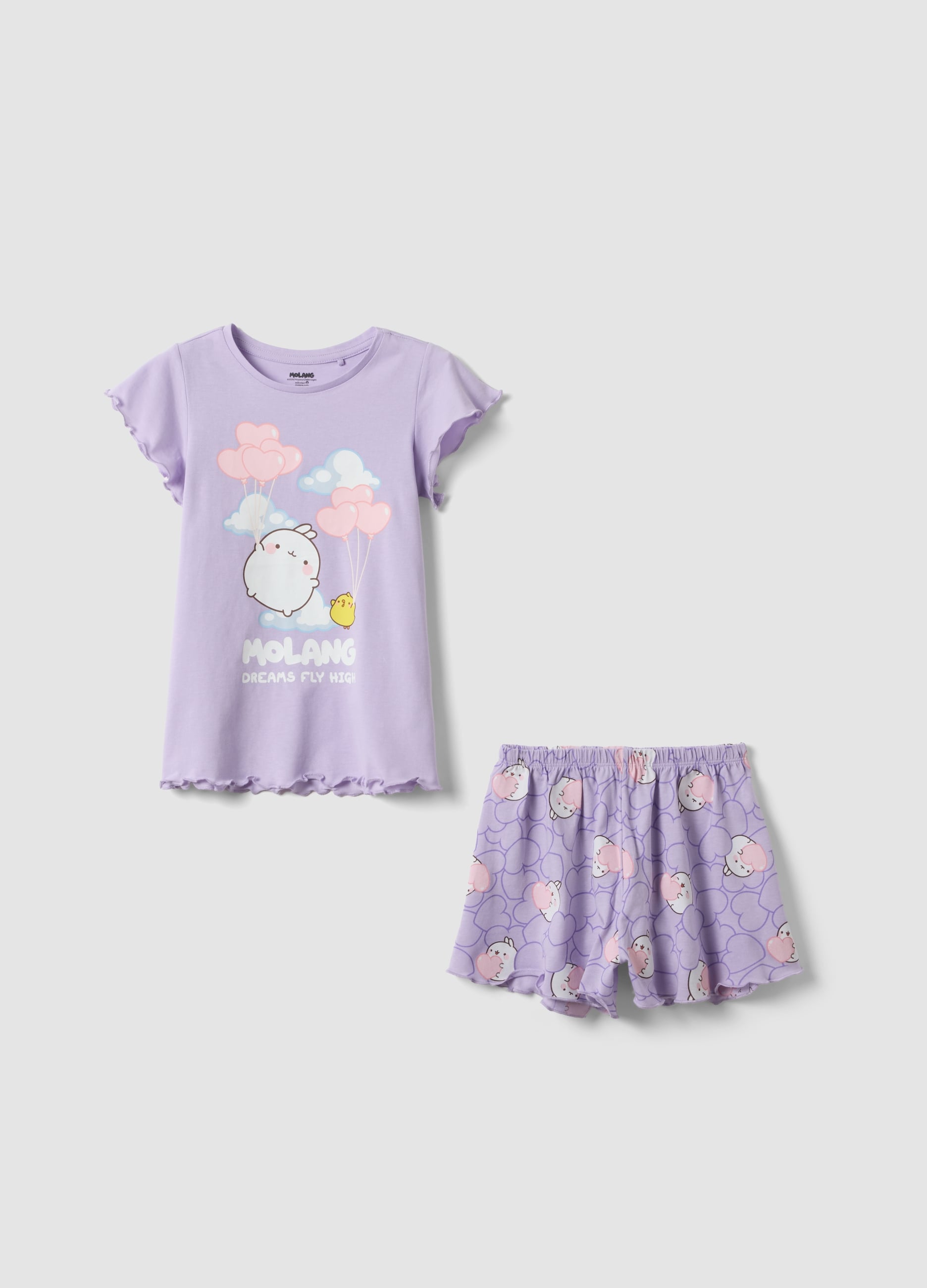 Pigiama Corto In Puro Cotone Viola Da Bambina Regular Fit Con Molang