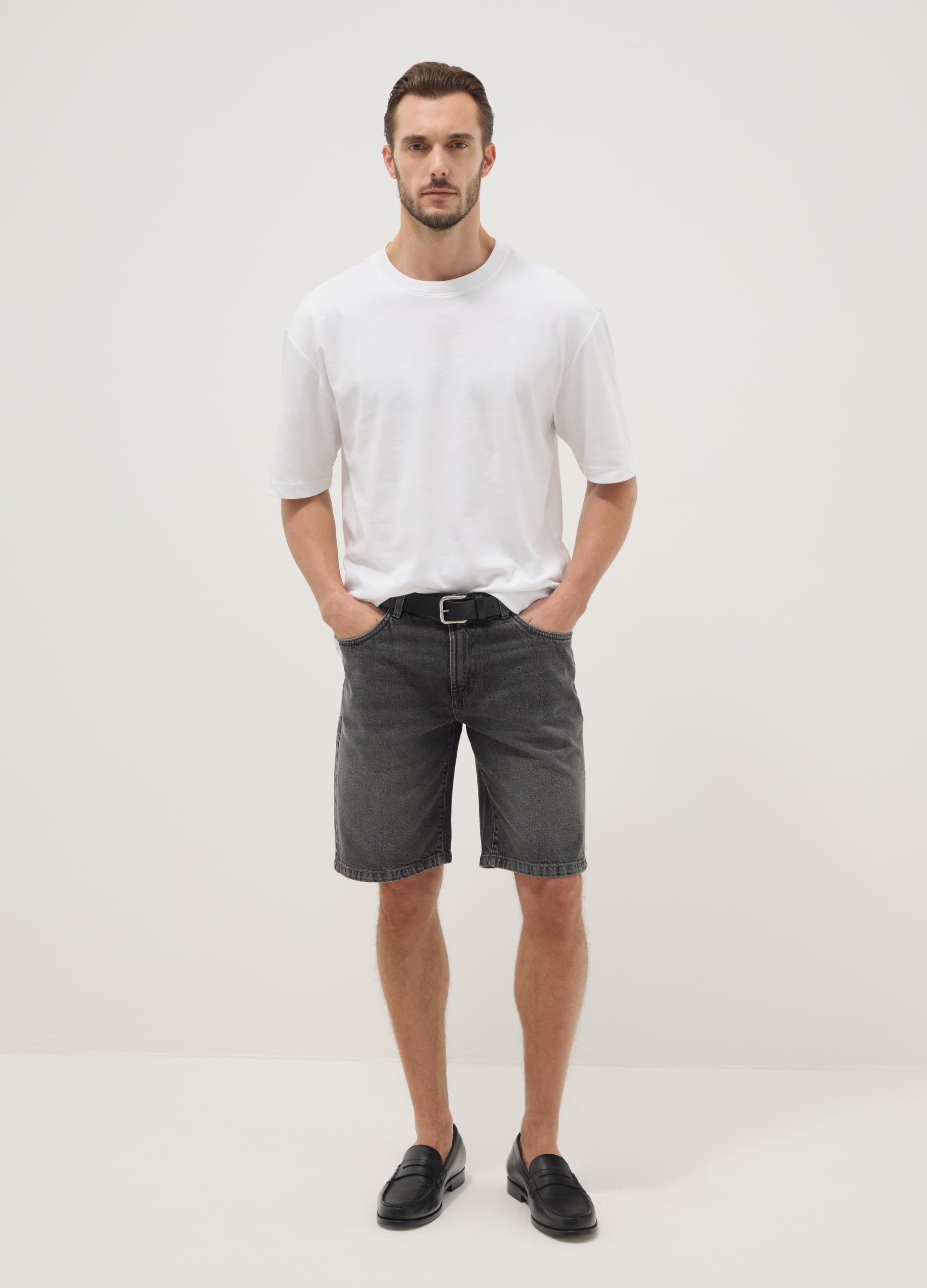 Bermuda Denim Grigi In Puro Cotone Regular Fit