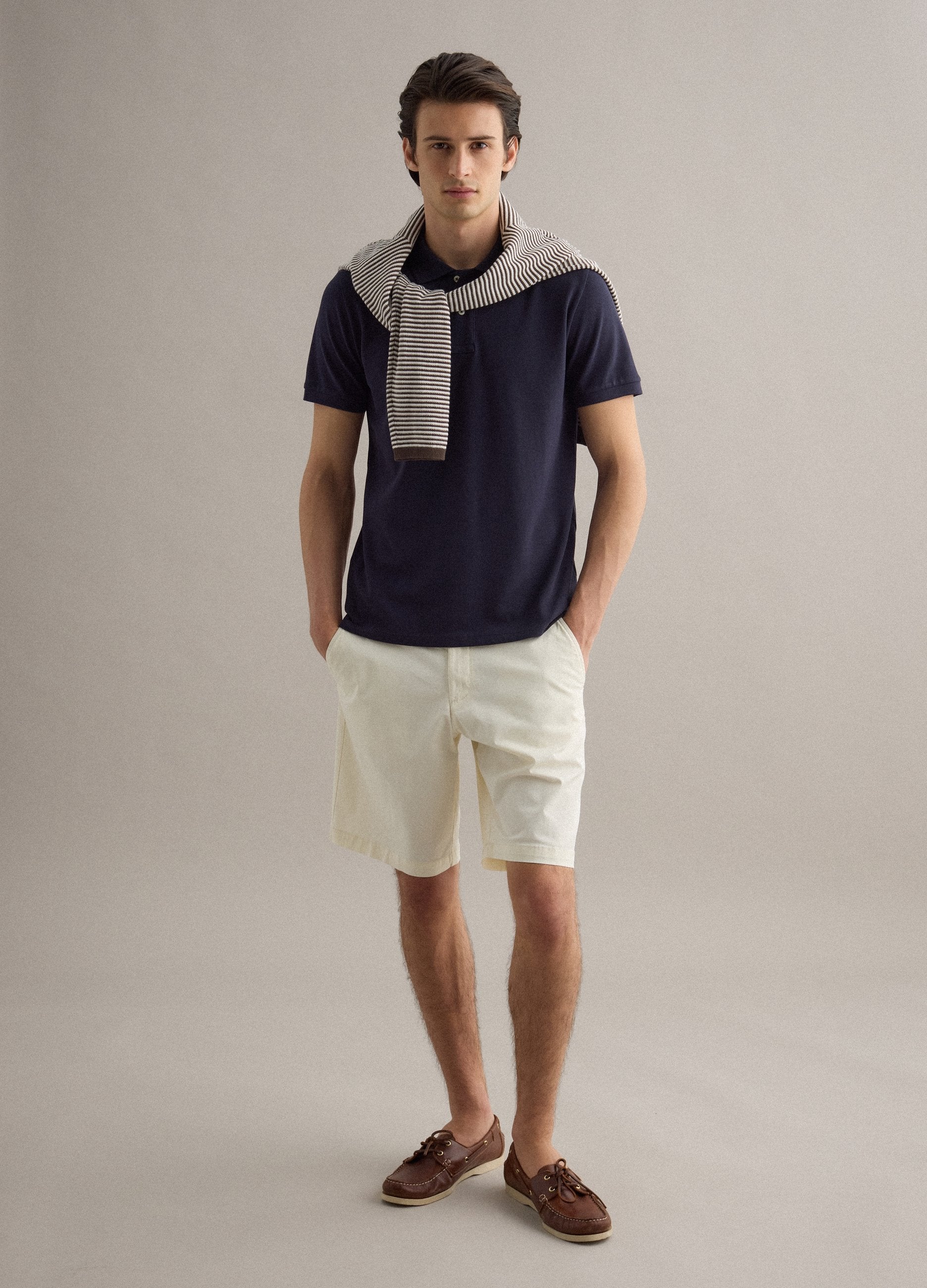 Shorts Chino In Cotone Elasticizzato Bianco Regular Fit