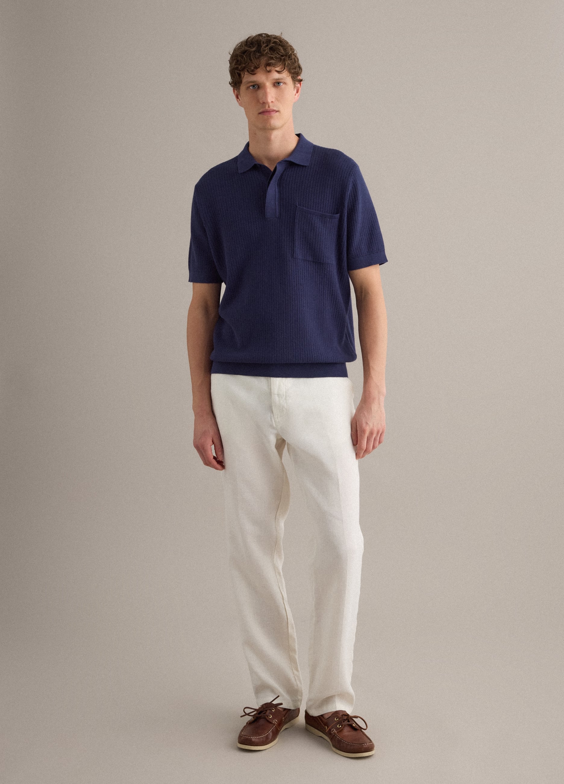 Pantaloni Chino In Puro Lino Bianchi Regular Fit