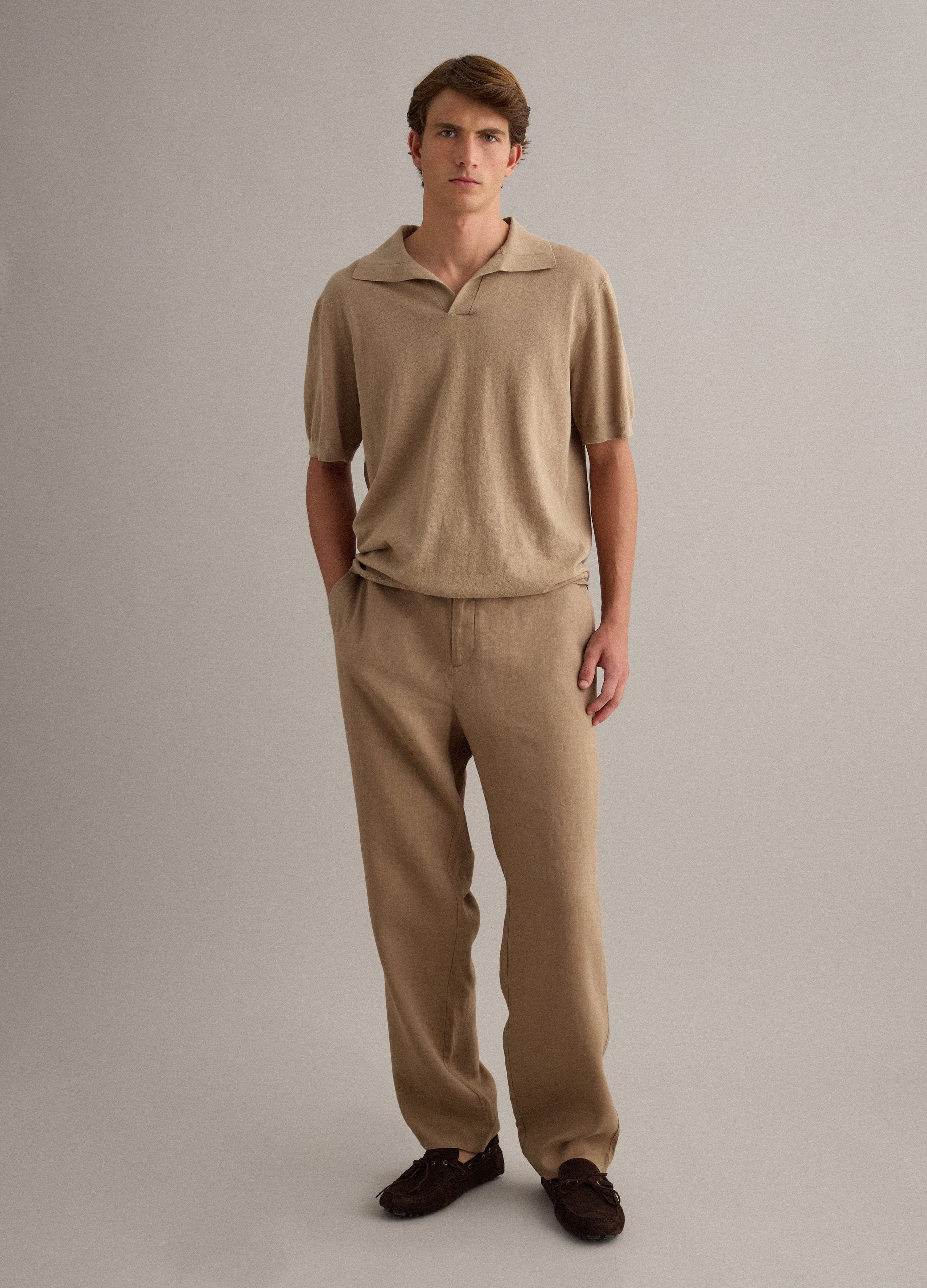 Polo Beige A Maniche Corte In Puro Cotone Regular Fit