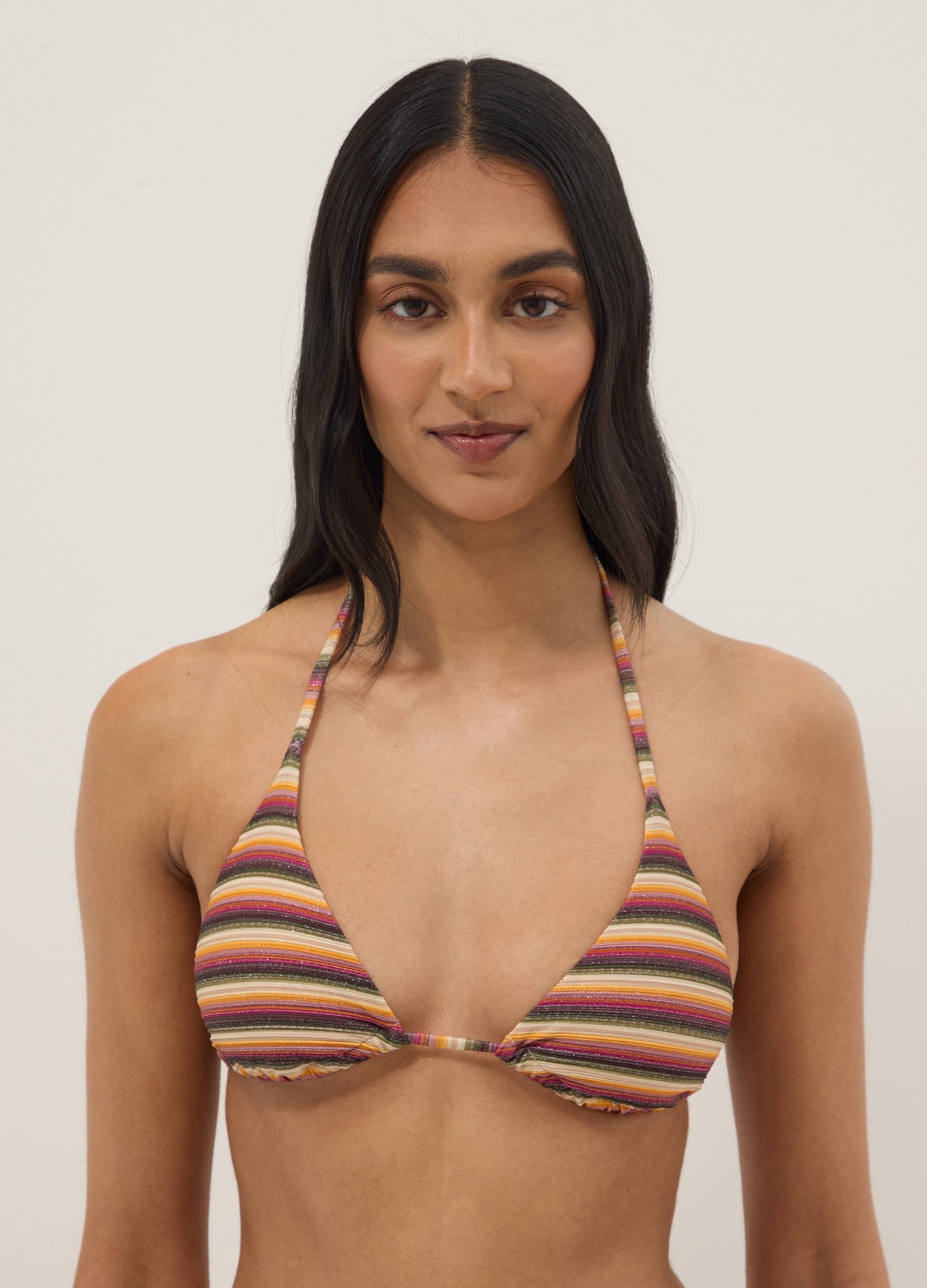 Top Bikini A Triangolo In Tessuto Elasticizzato A Righe Multicolor