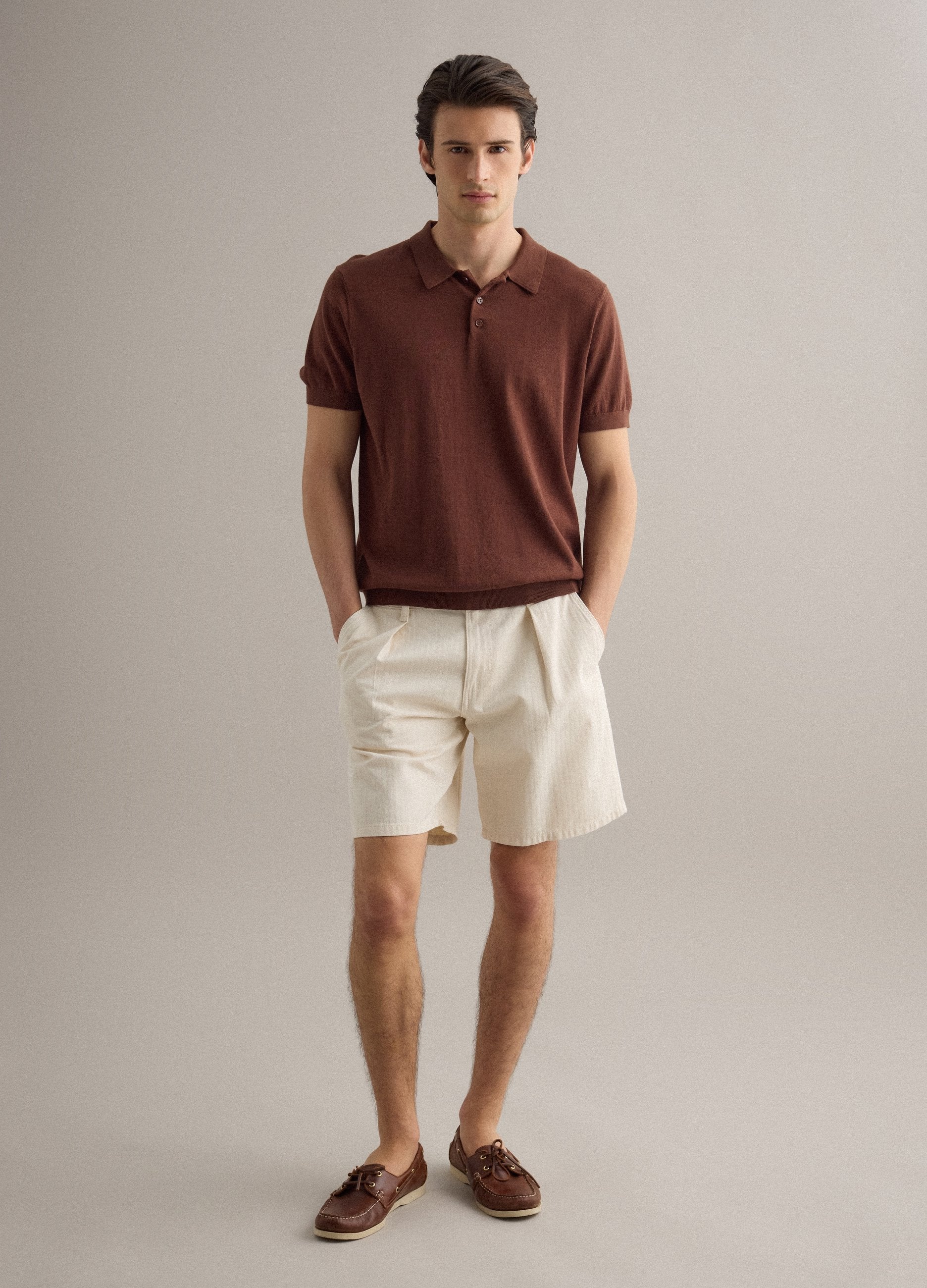 Shorts Chino In Puro Cotone Beige Regular Fit