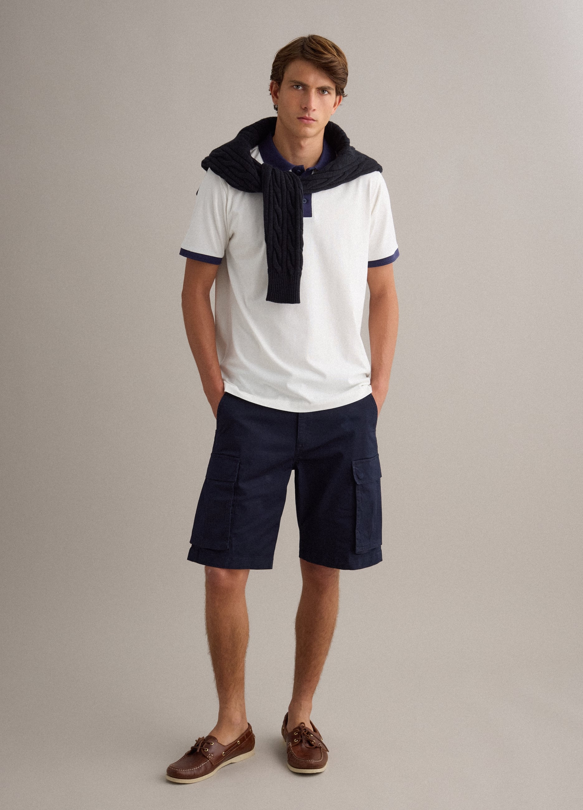 Pantaloncini Cargo In Cotone Elasticizzato Blu Regular Fit