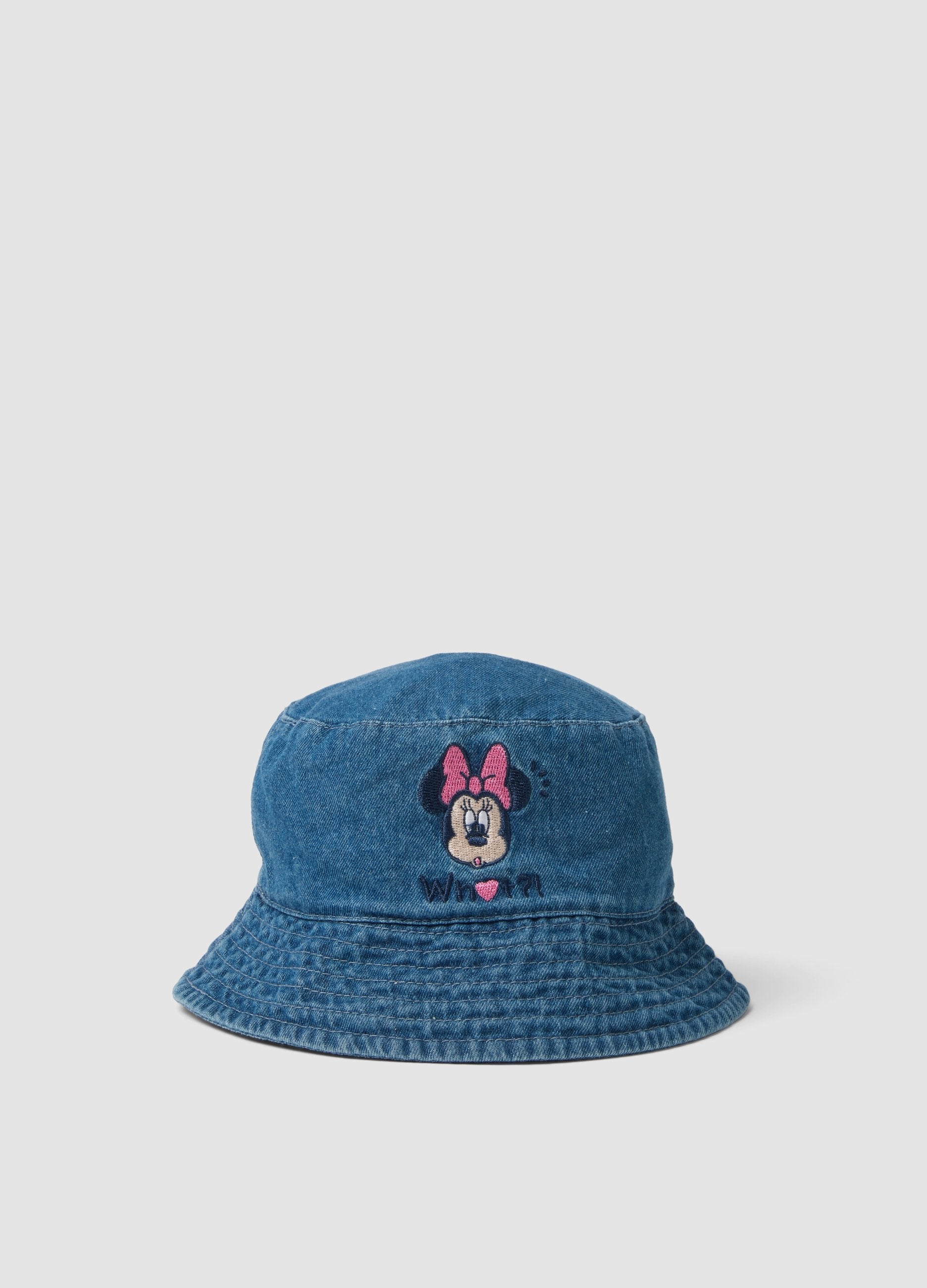 Cappello Denim Blu In Puro Cotone Da Bimba Con Minnie