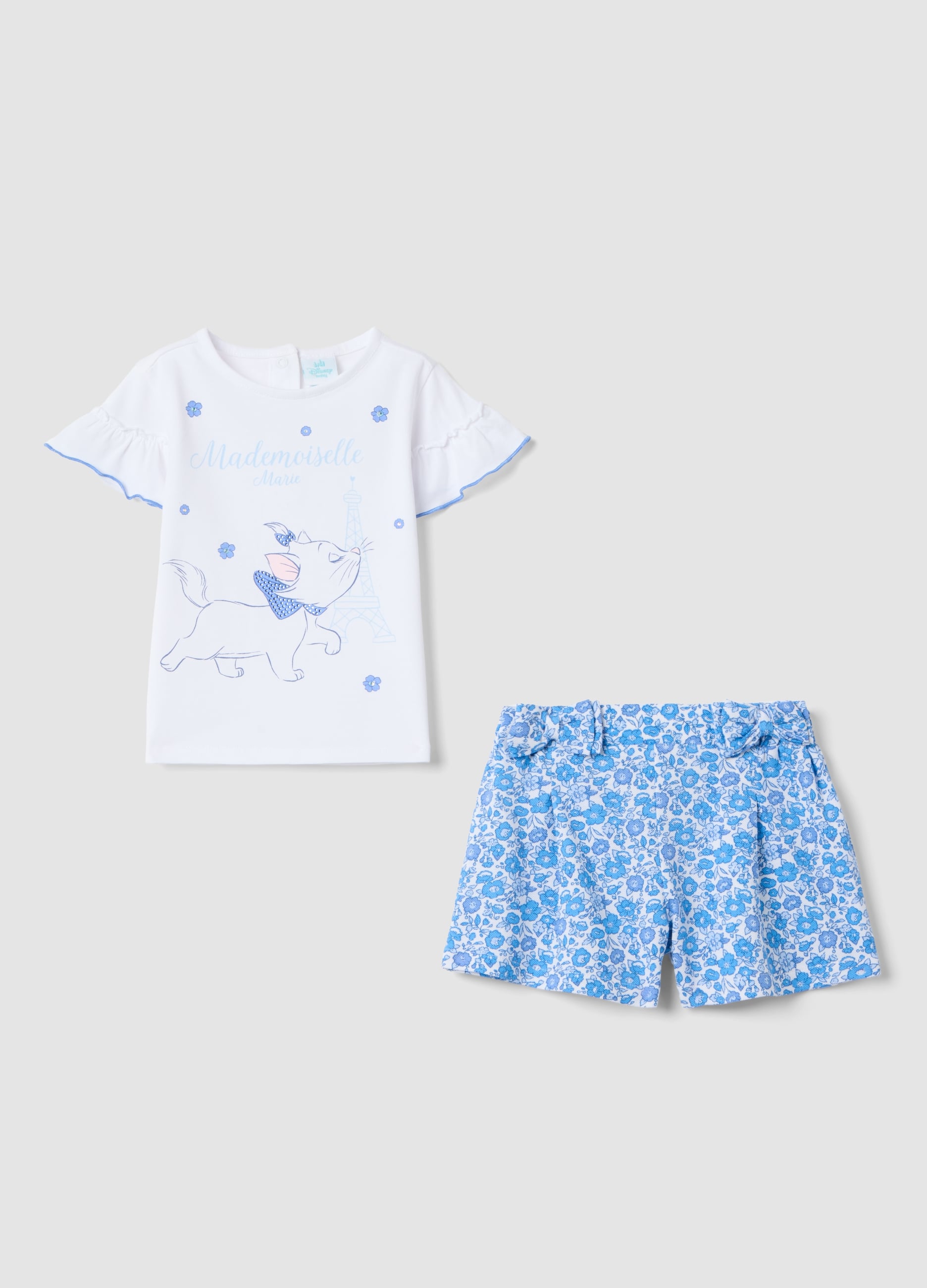 Set In Cotone Elasticizzato Multicolor Da Bimba Con Stampa Aristogatti