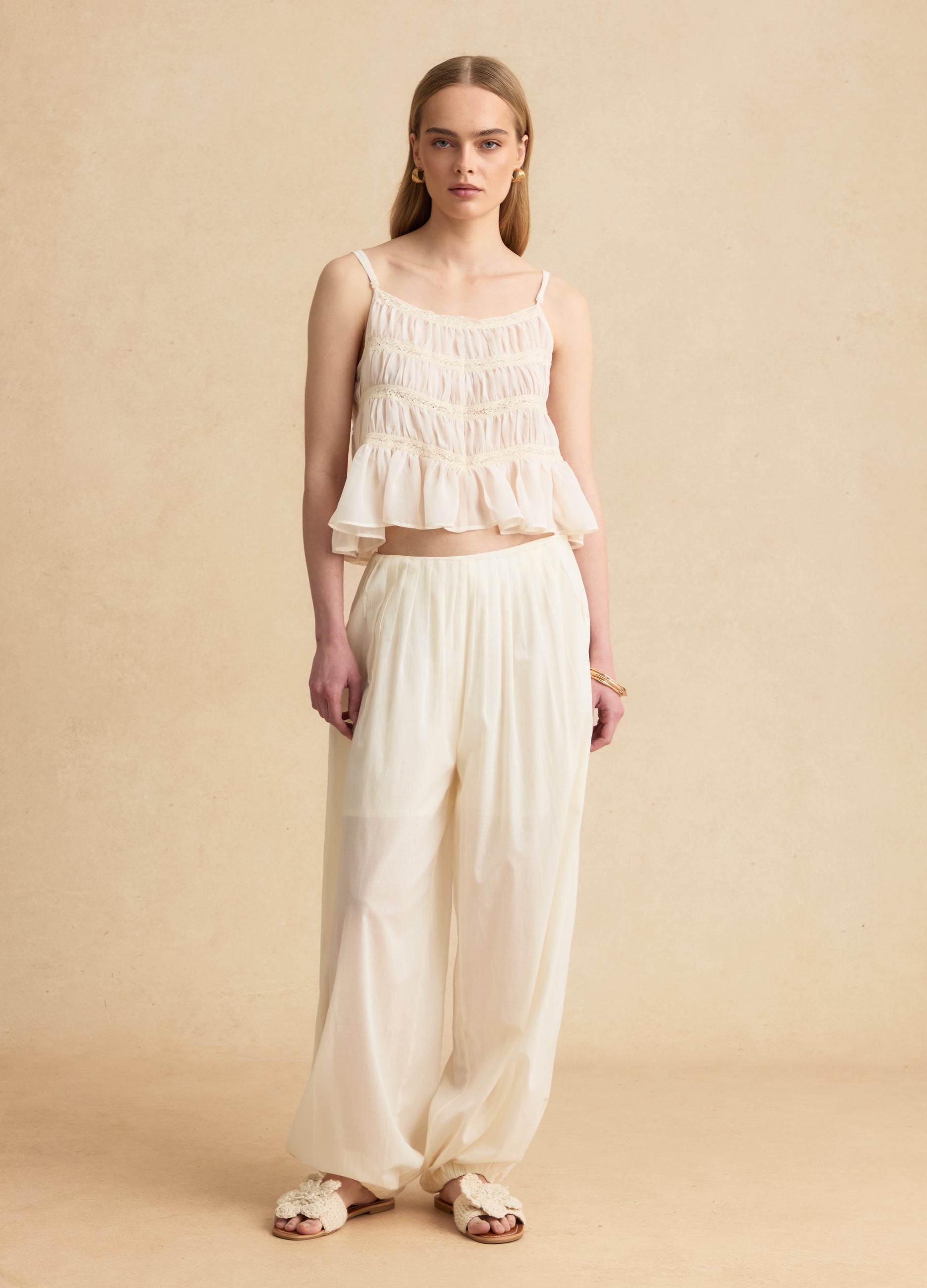Pantaloni Jogger In Puro Cotone Bianco Relaxed Fit