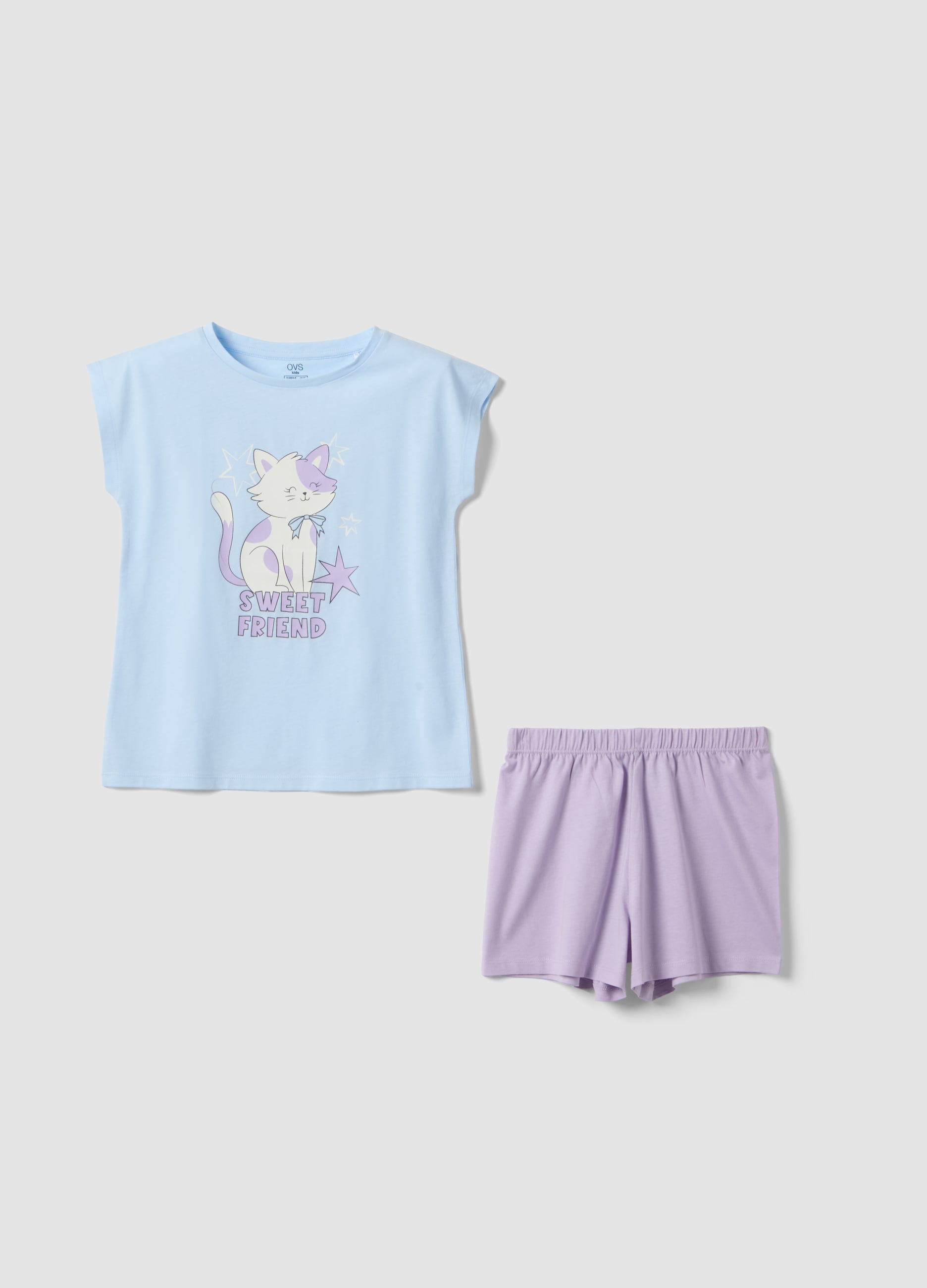Pigiama Corto In Puro Cotone Multicolor Da Bambina Con Stampa