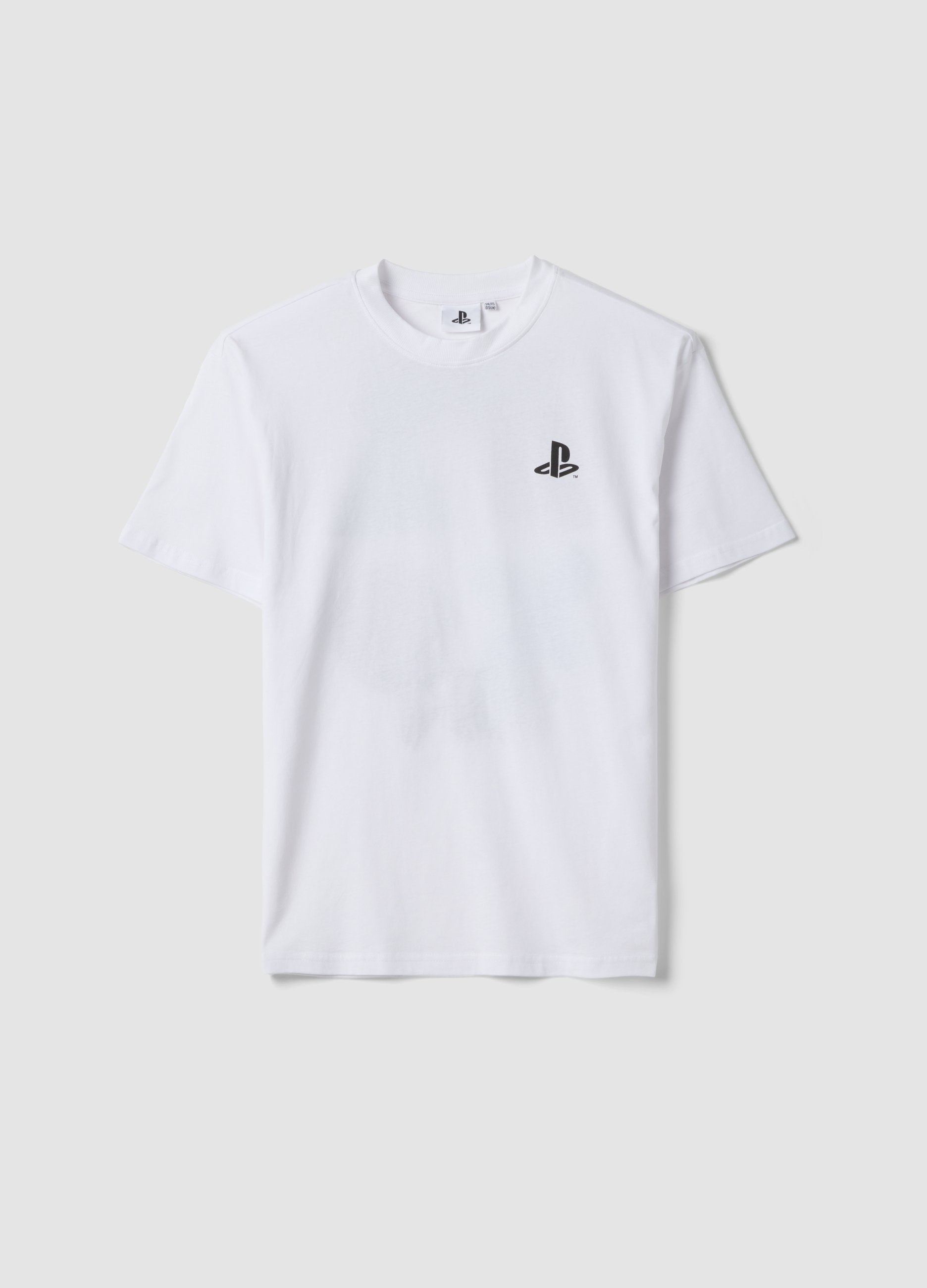 T-shirt Bianca Da Ragazzo Con Logo Playstation In Puro Cotone Relaxed Fit