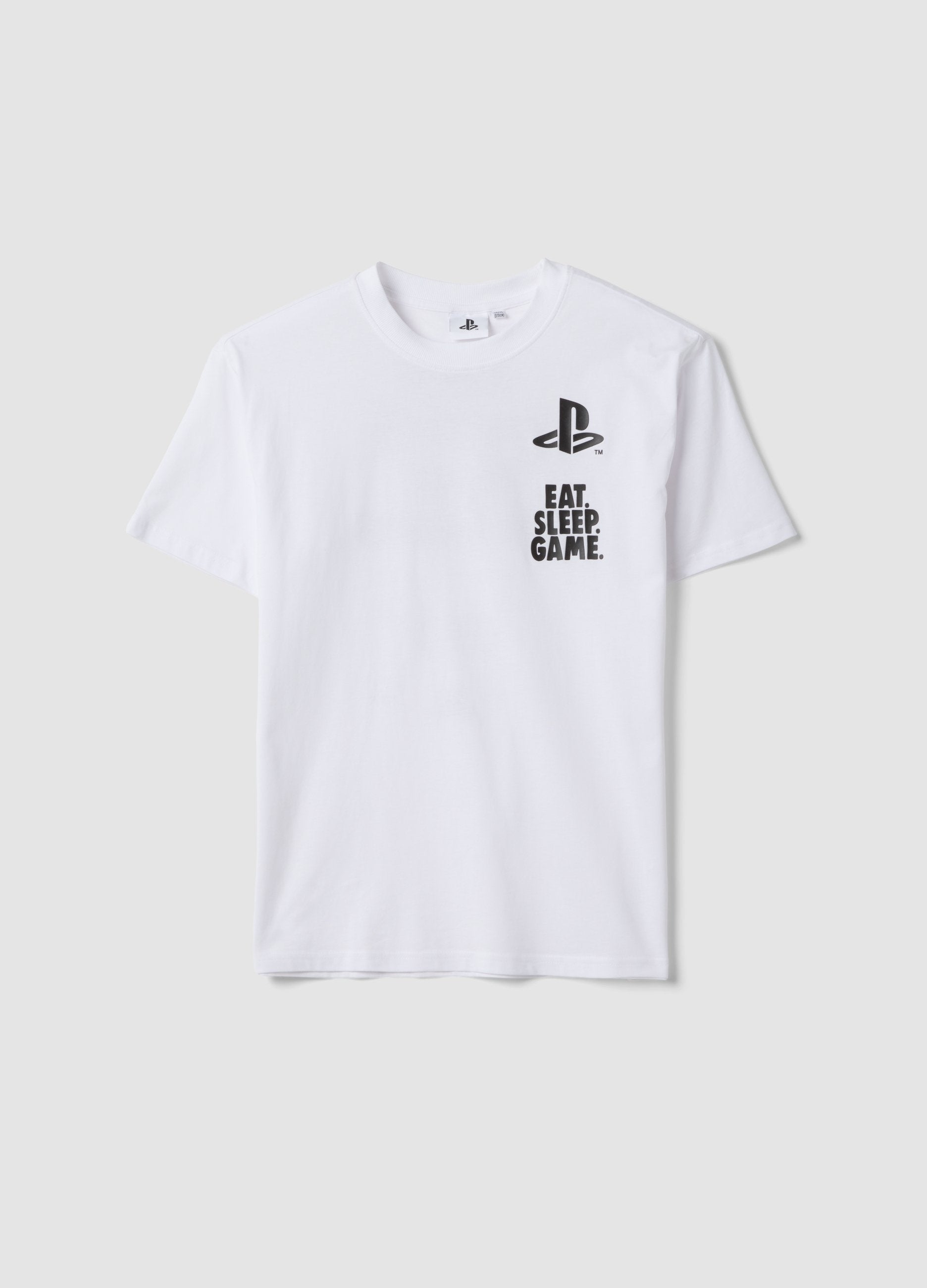 T-shirt Bianca Da Ragazzo Con Logo Playstation In Puro Cotone Relaxed Fit