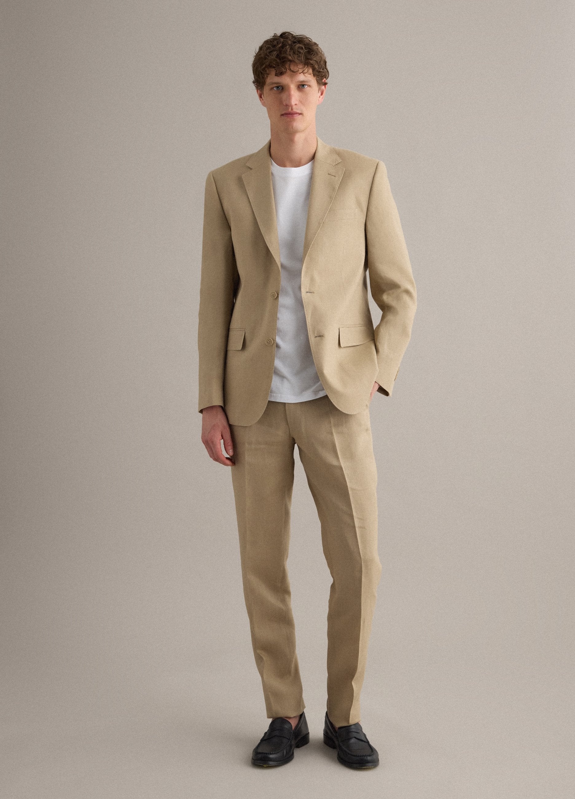 Pantaloni In Puro Lino Beige Slim Fit