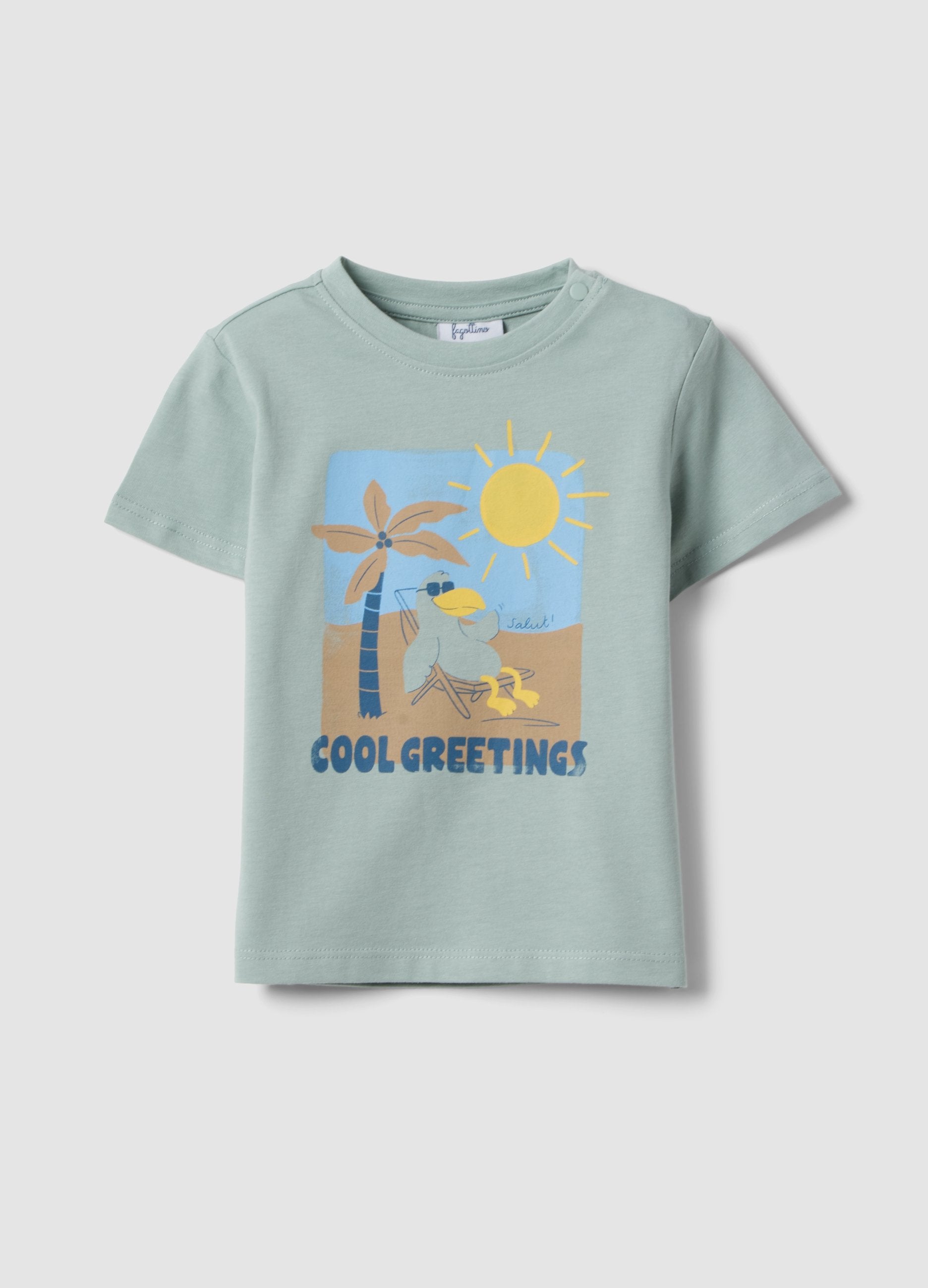 T-shirt In Puro Cotone Grigia Per Bimbo Con Stampa