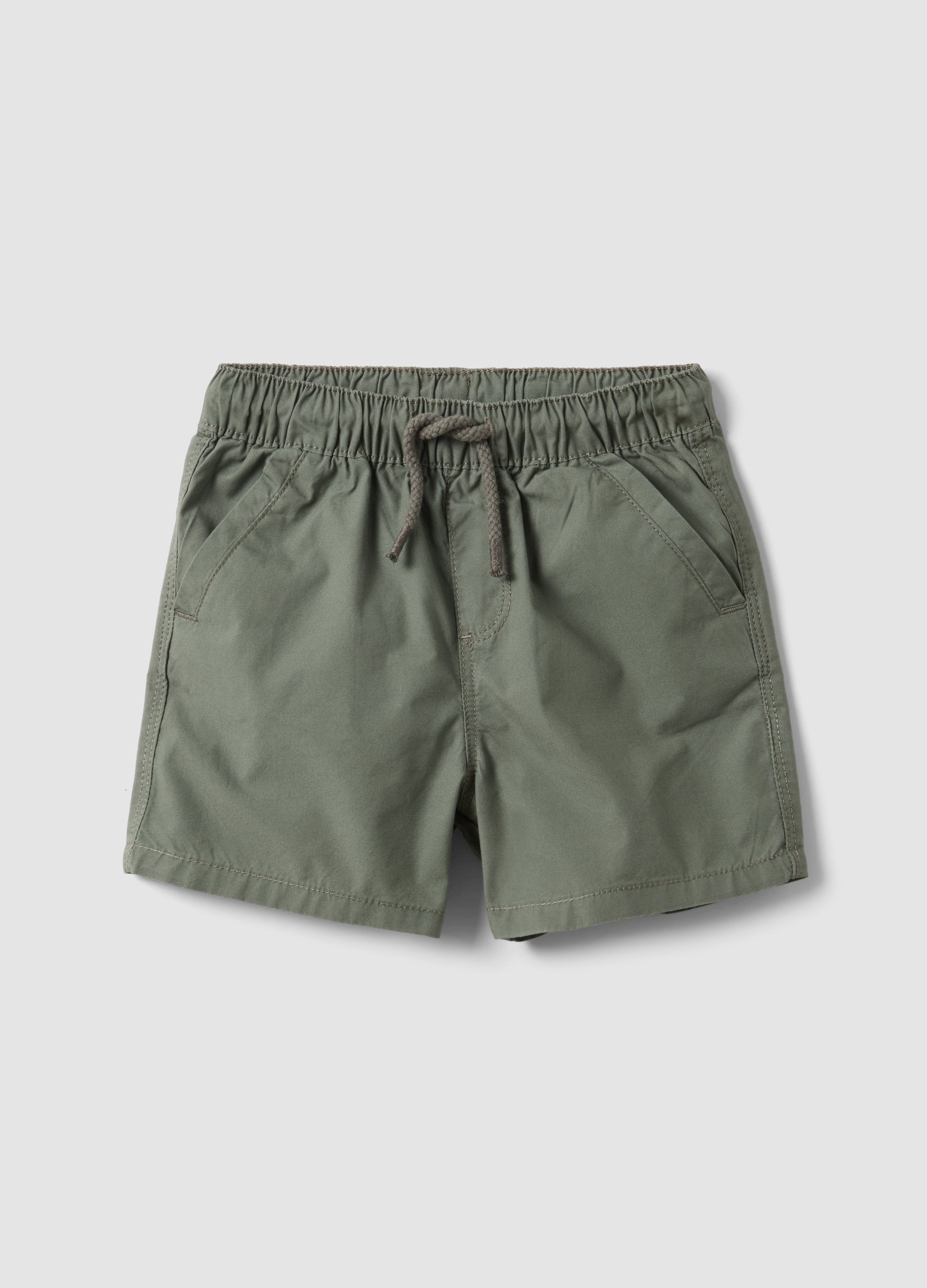 Shorts In Puro Cotone Verde Da Bimbo Regular Fit Con Coulisse