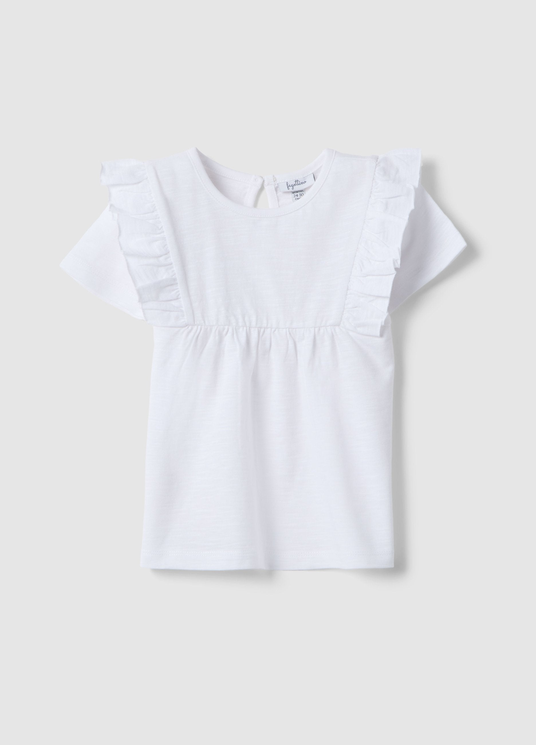 T-shirt In Puro Cotone Bianca Da Bimba Regular Fit Con Volant