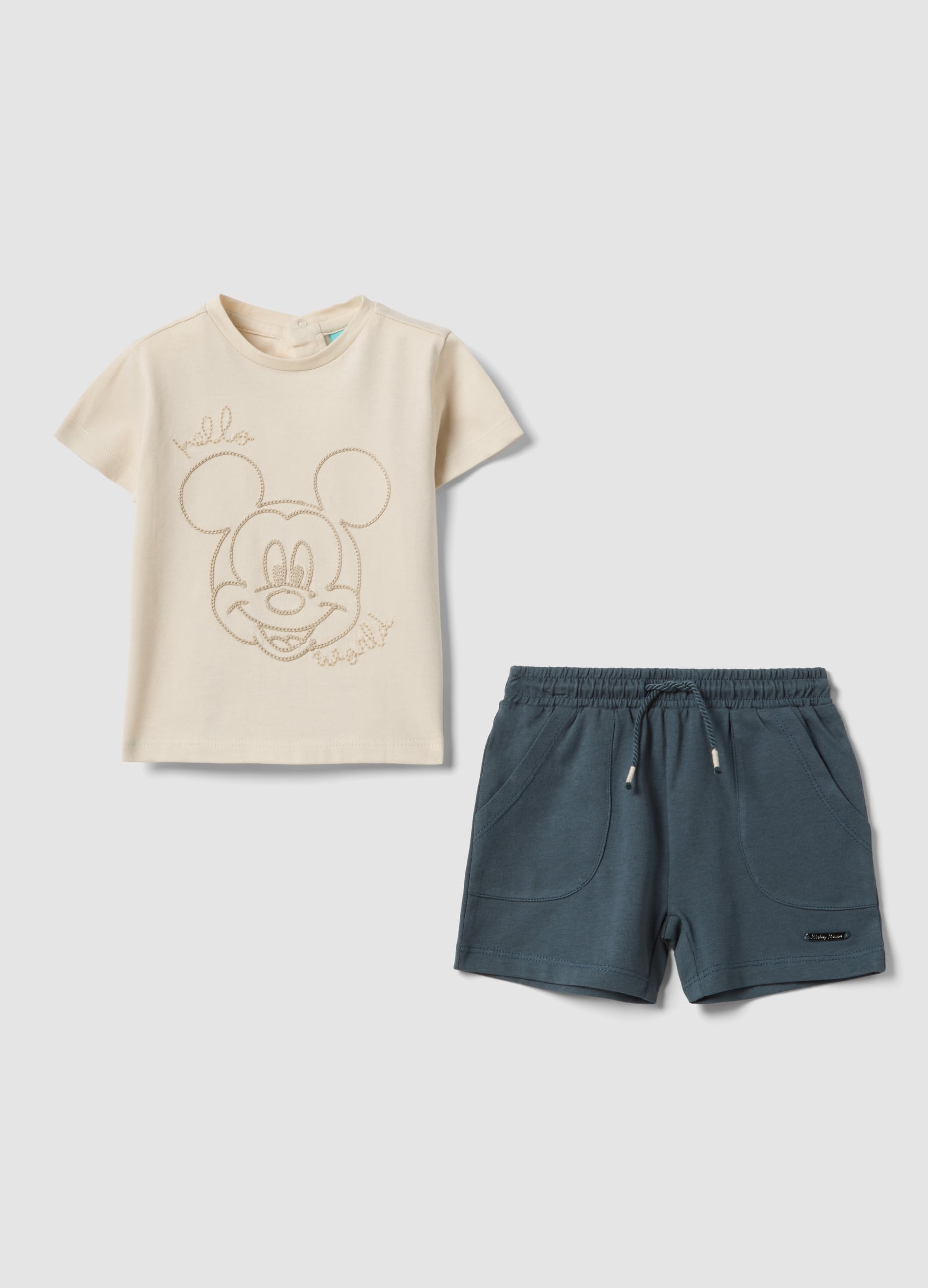 Set T-shirt In Puro Cotone Beige Per Neonati Con Stampa Mickey Mouse