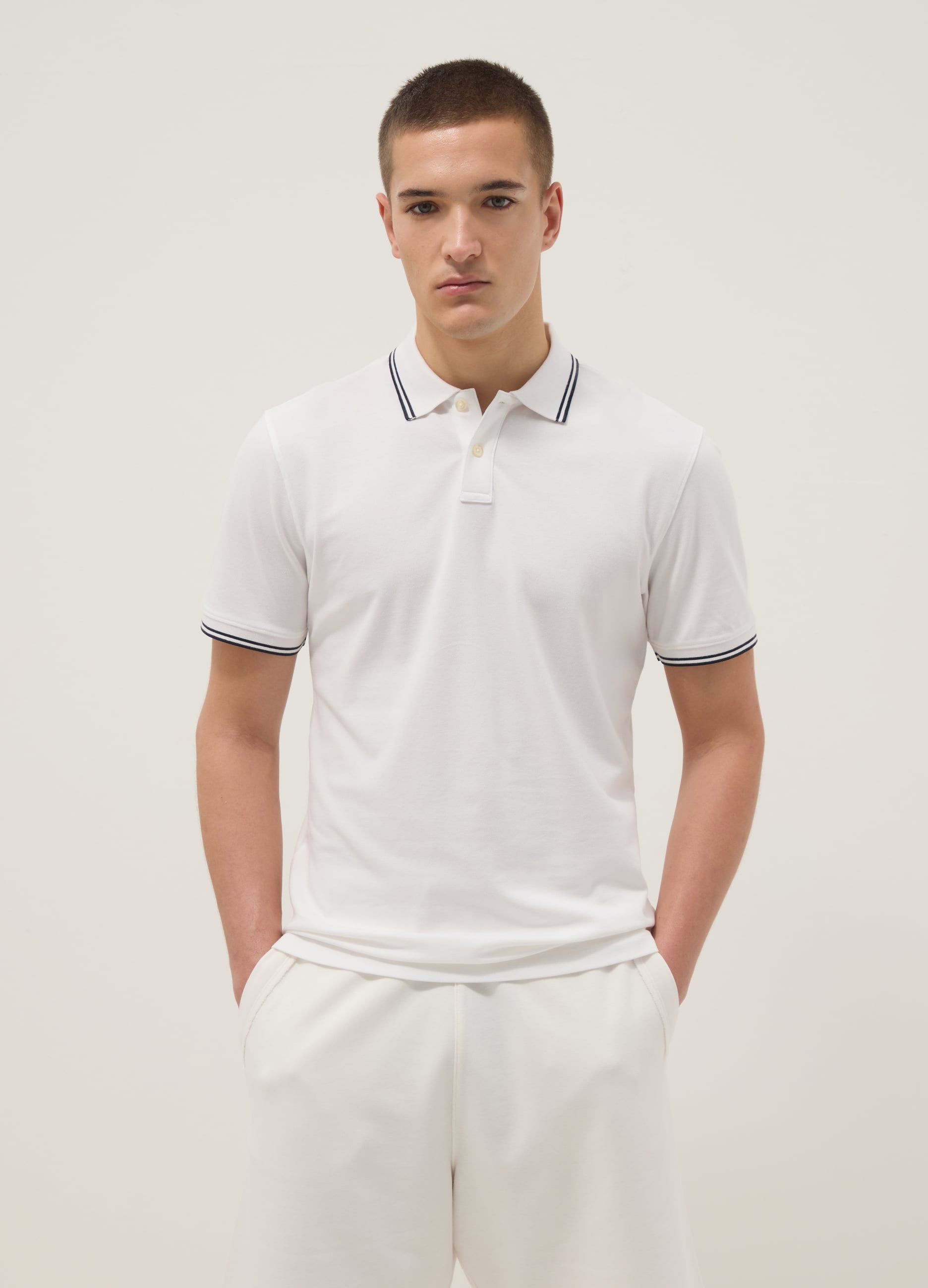 Polo In Cotone Elasticizzato Bianco Regular Fit