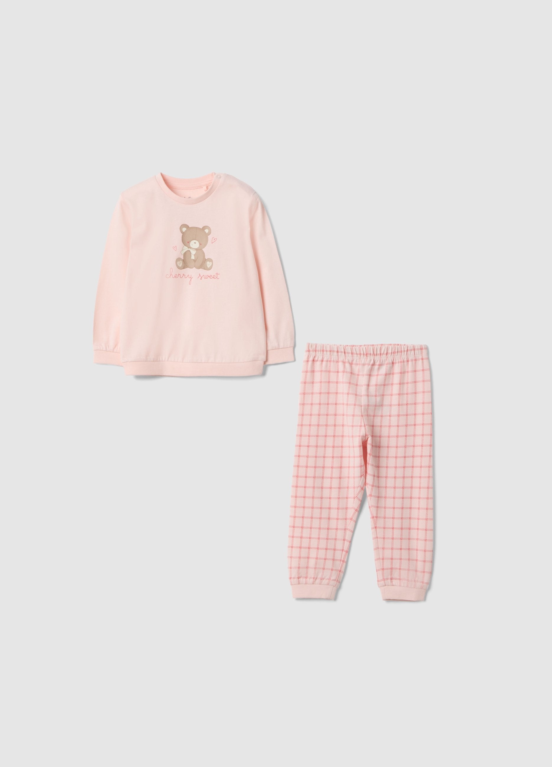 Pigiama Rosa In Puro Cotone Da Neonata Con Stampa Orsetto Regular Fit