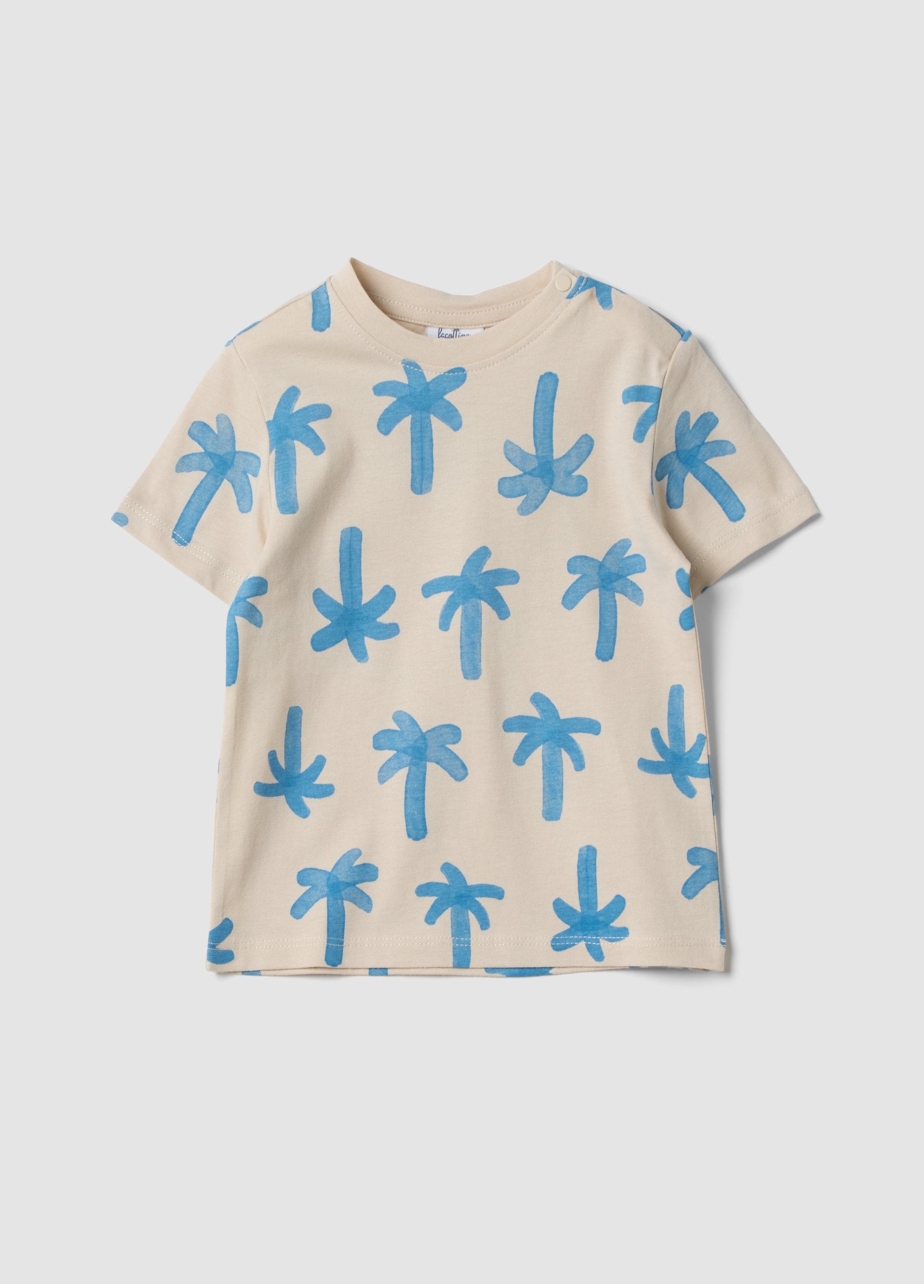 T-shirt Beige In Puro Cotone Organico Da Bimbo Con Stampa Palme