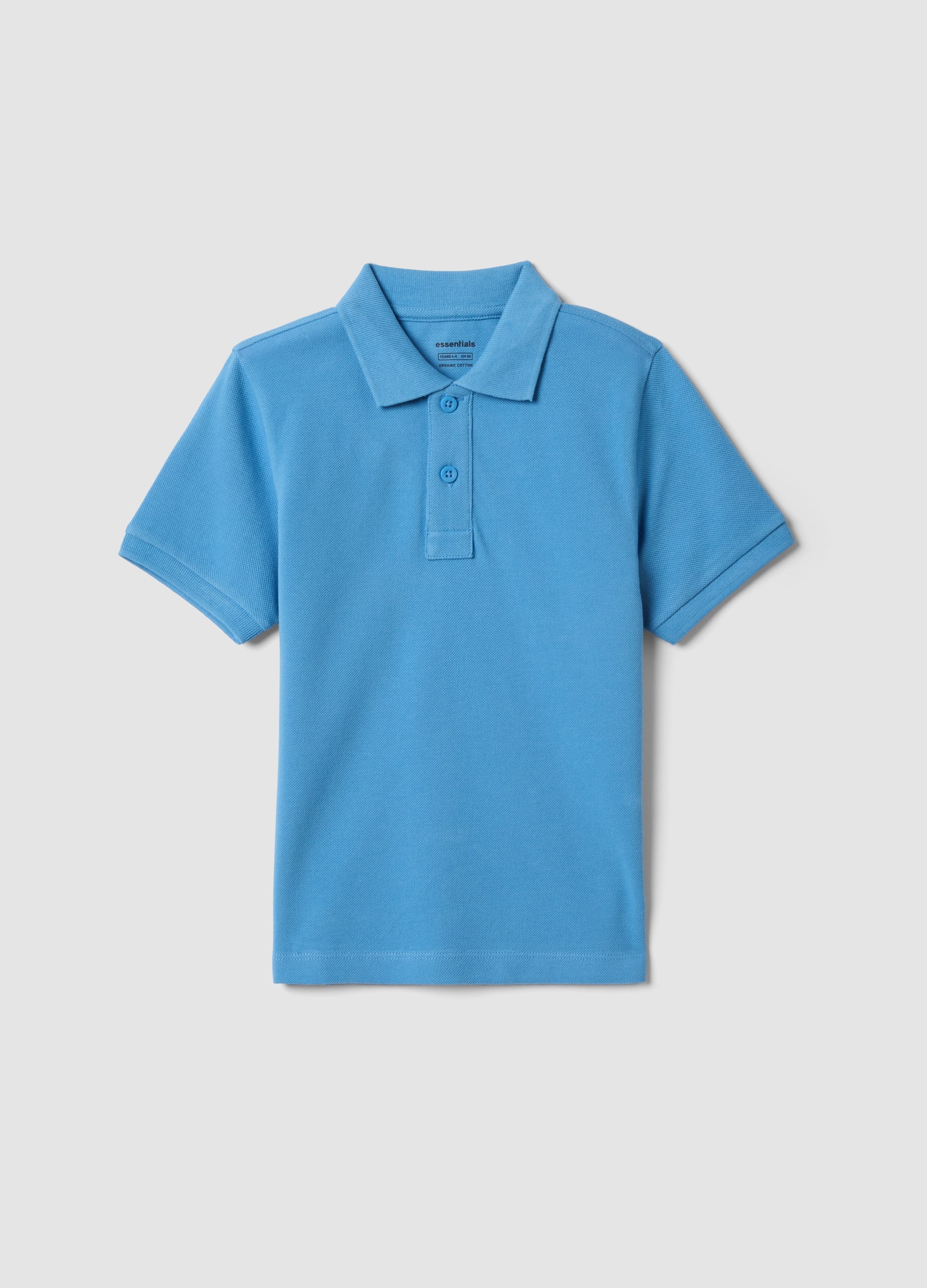 Polo A Maniche Corte Azzurra In Puro Cotone Organico Da Bambino