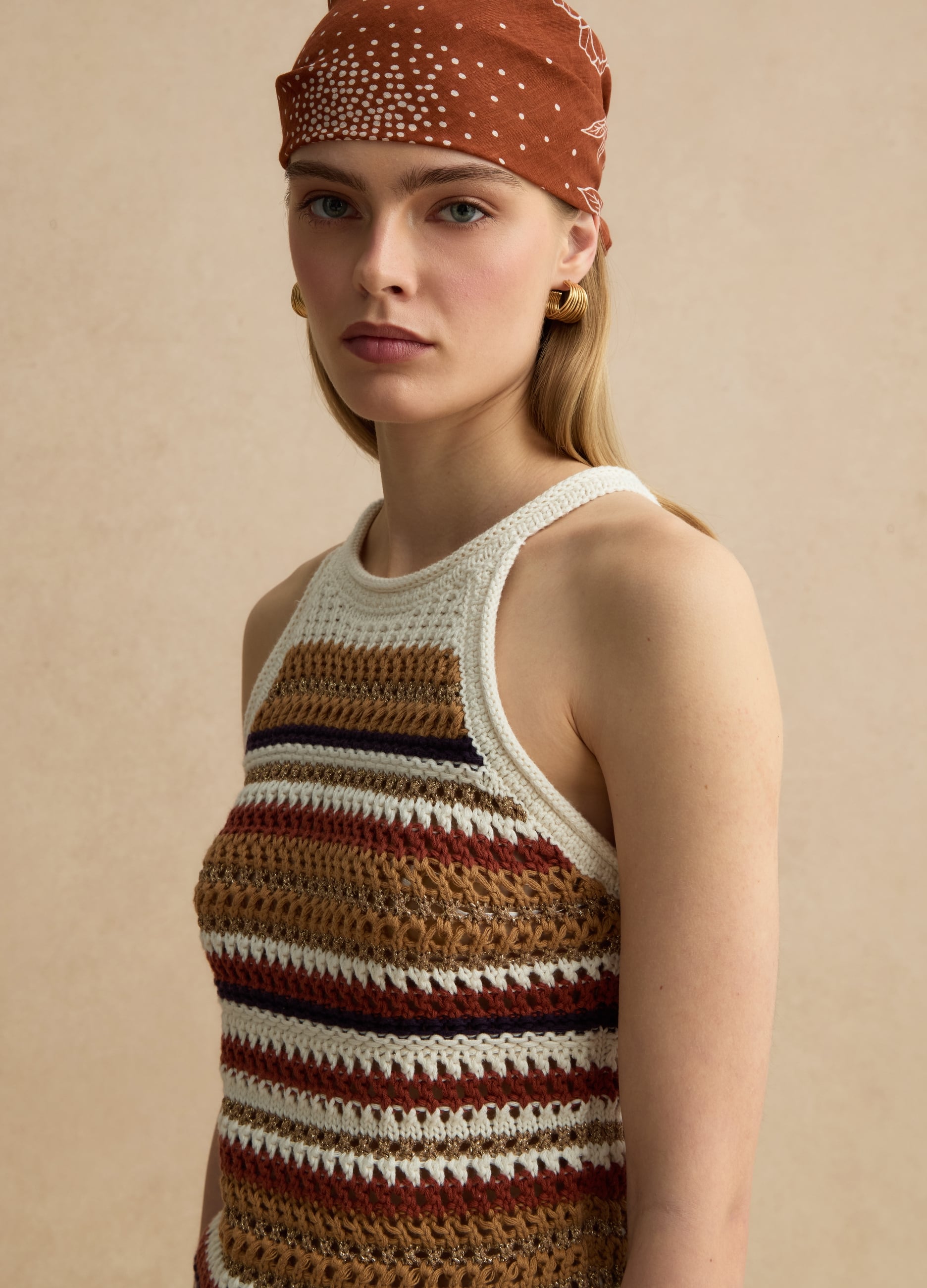 Top Fitted A Righe Multicolor In Misto Cotone Lavorato A Maglia