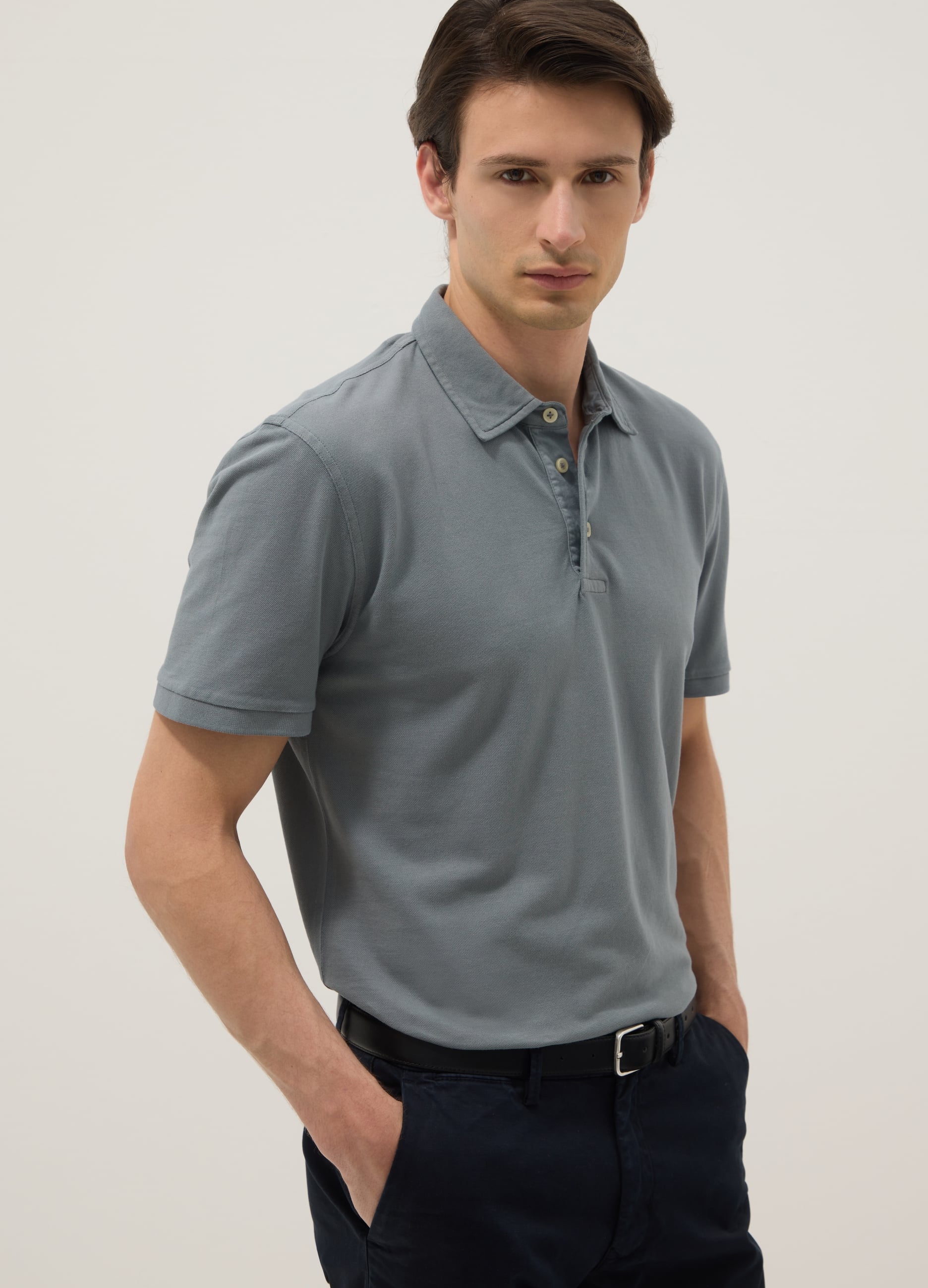 Polo Grigia In Puro Cotone A Maniche Corte Slim Fit
