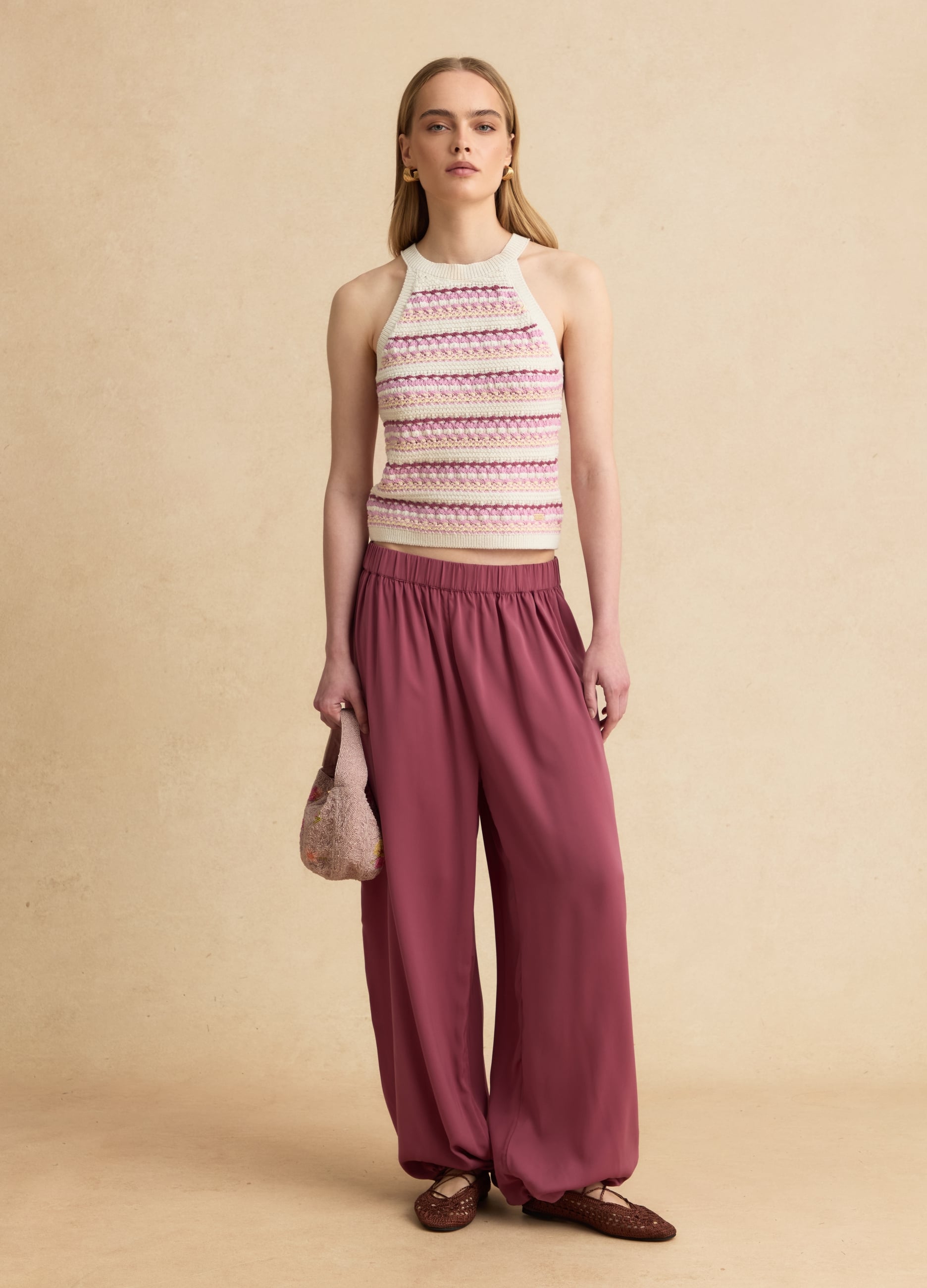 Pantaloni Jogger Rosa Relaxed Fit Con Vita Elasticizzata