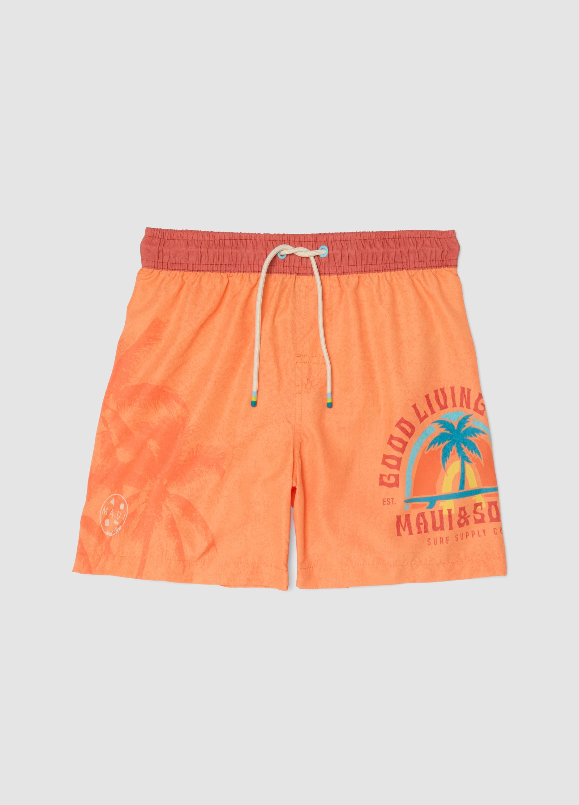 Boxer Da Mare Arancione Da Ragazzo Con Stampa Tropicale