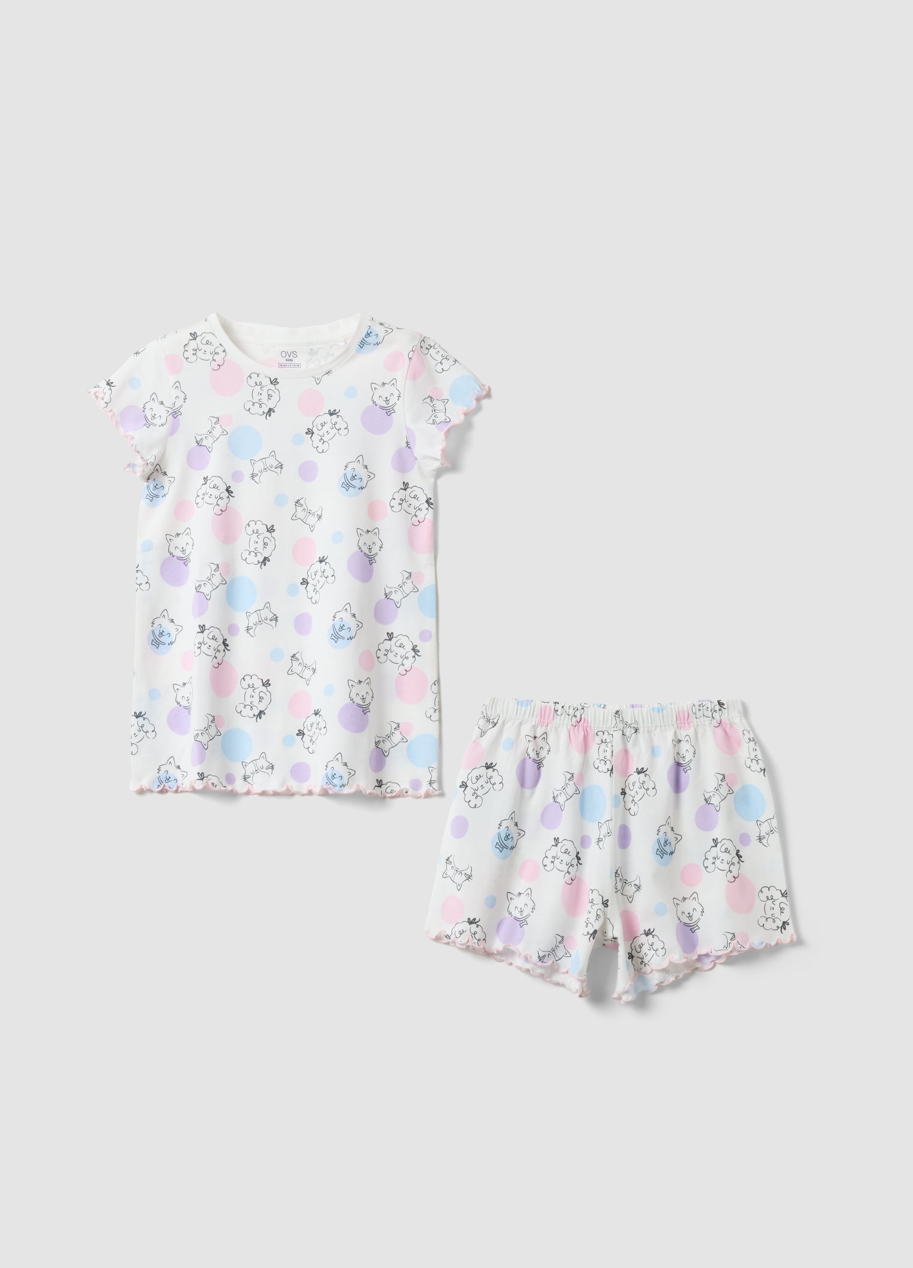 Pigiama Bianco In Cotone Organico Da Bambina Con Stampa All Over