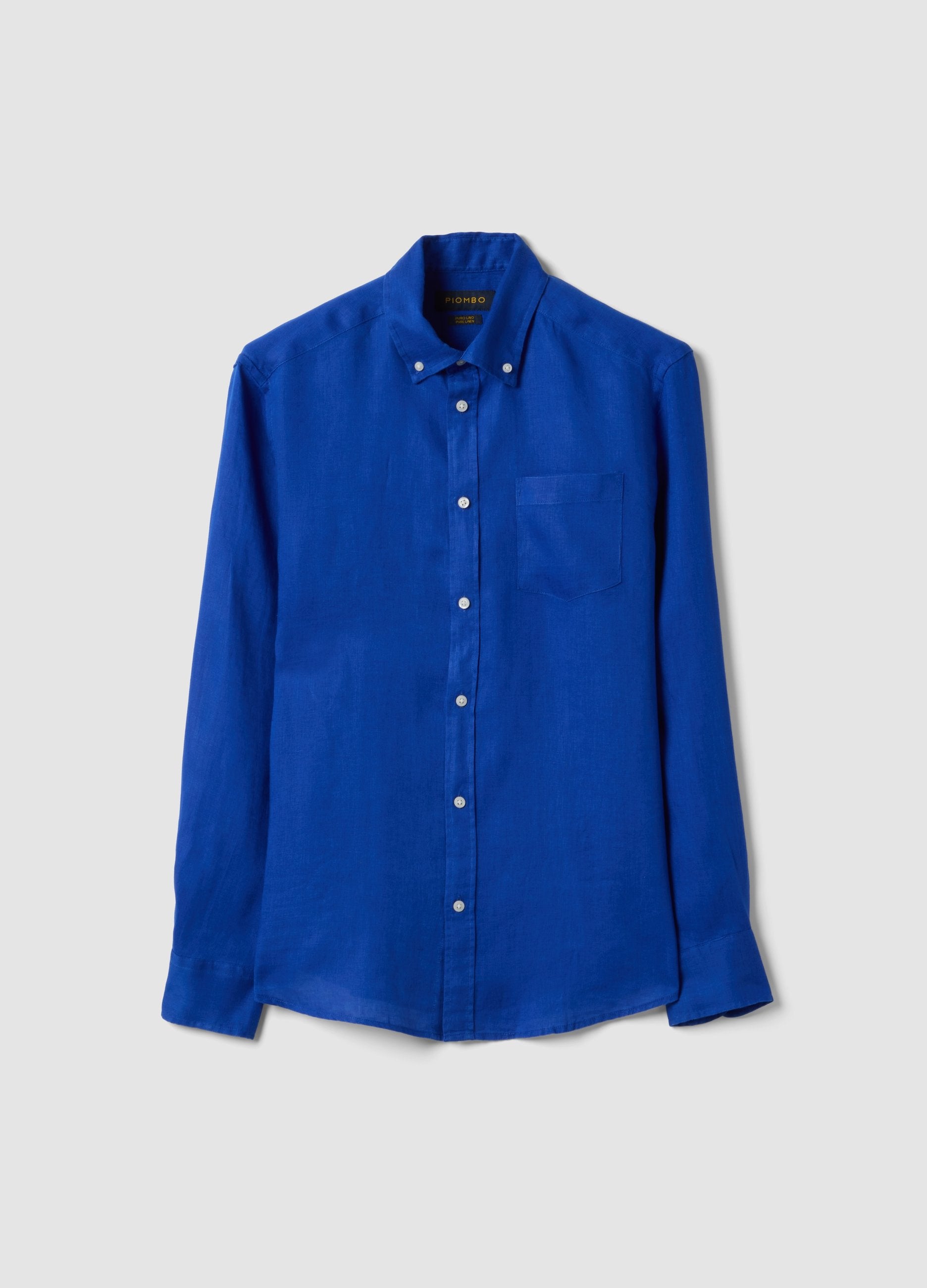 Camicia Blu In Puro Lino Con Collo Button Down Regular Fit