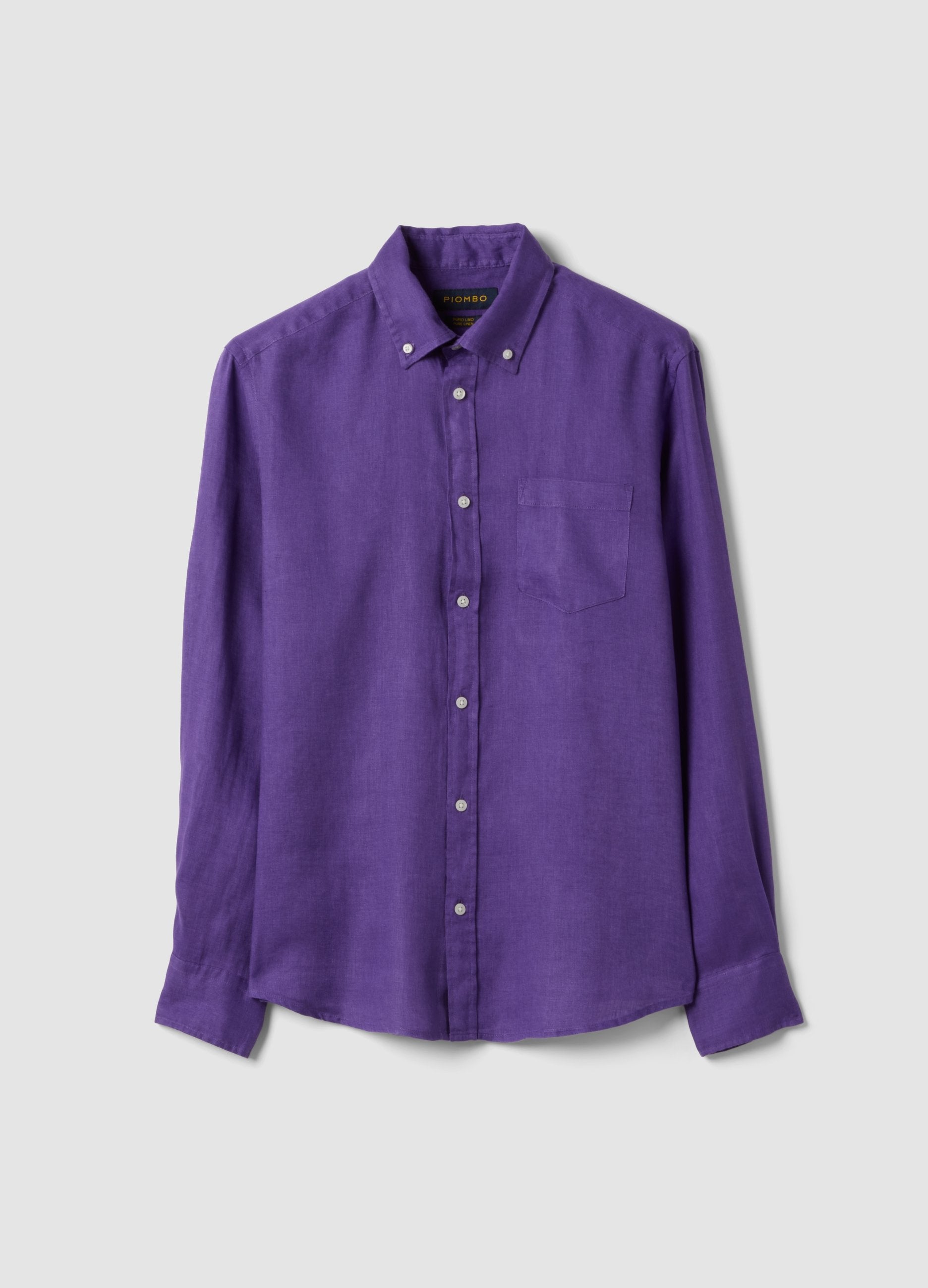 Camicia Viola In Puro Lino Con Colletto Button Down Regular Fit