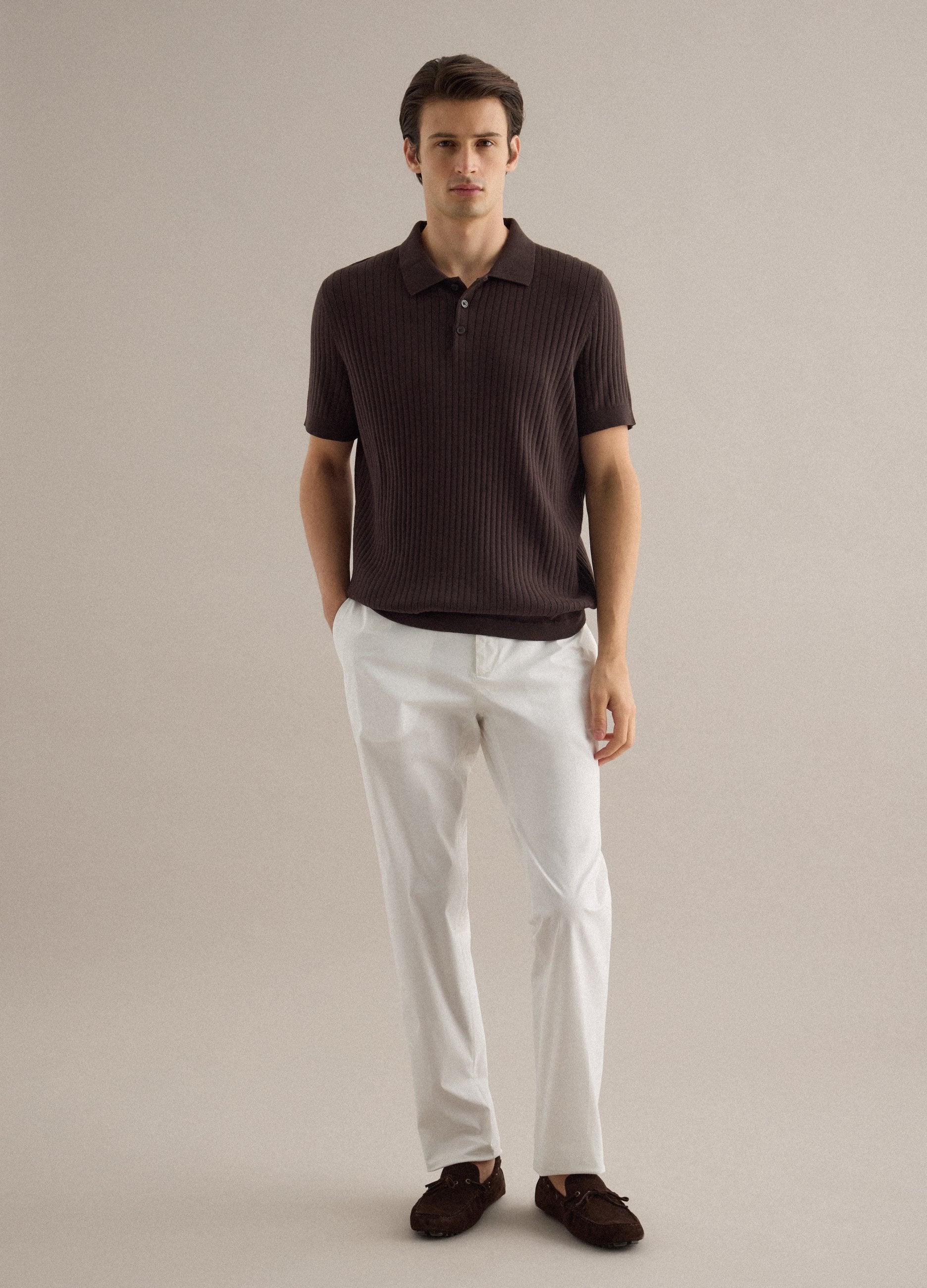 Pantaloni In Cotone Elasticizzato Bianchi Regular Fit