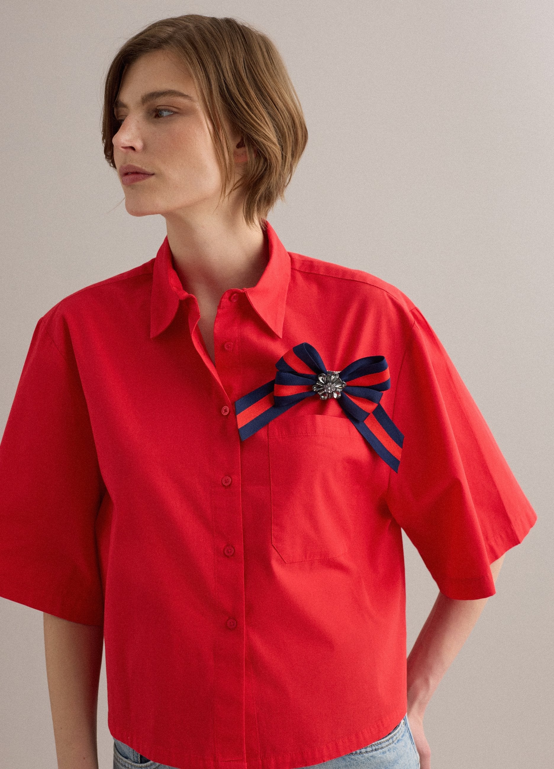 Camicia Rossa In Puro Cotone Con Taschino Over Fit