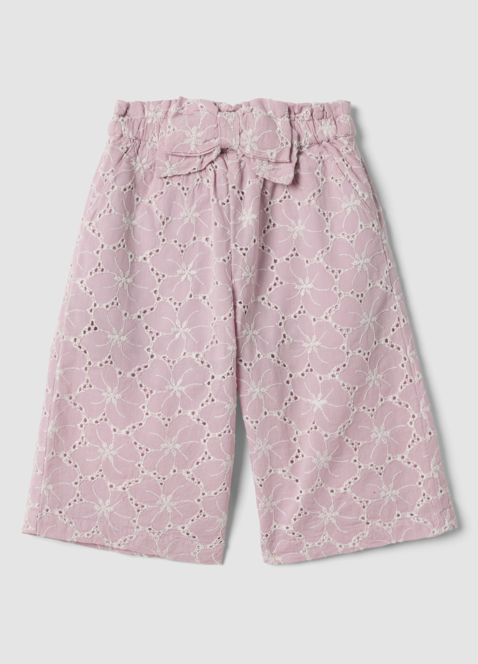 Pantaloni Palazzo Rosa In Puro Cotone Sangallo