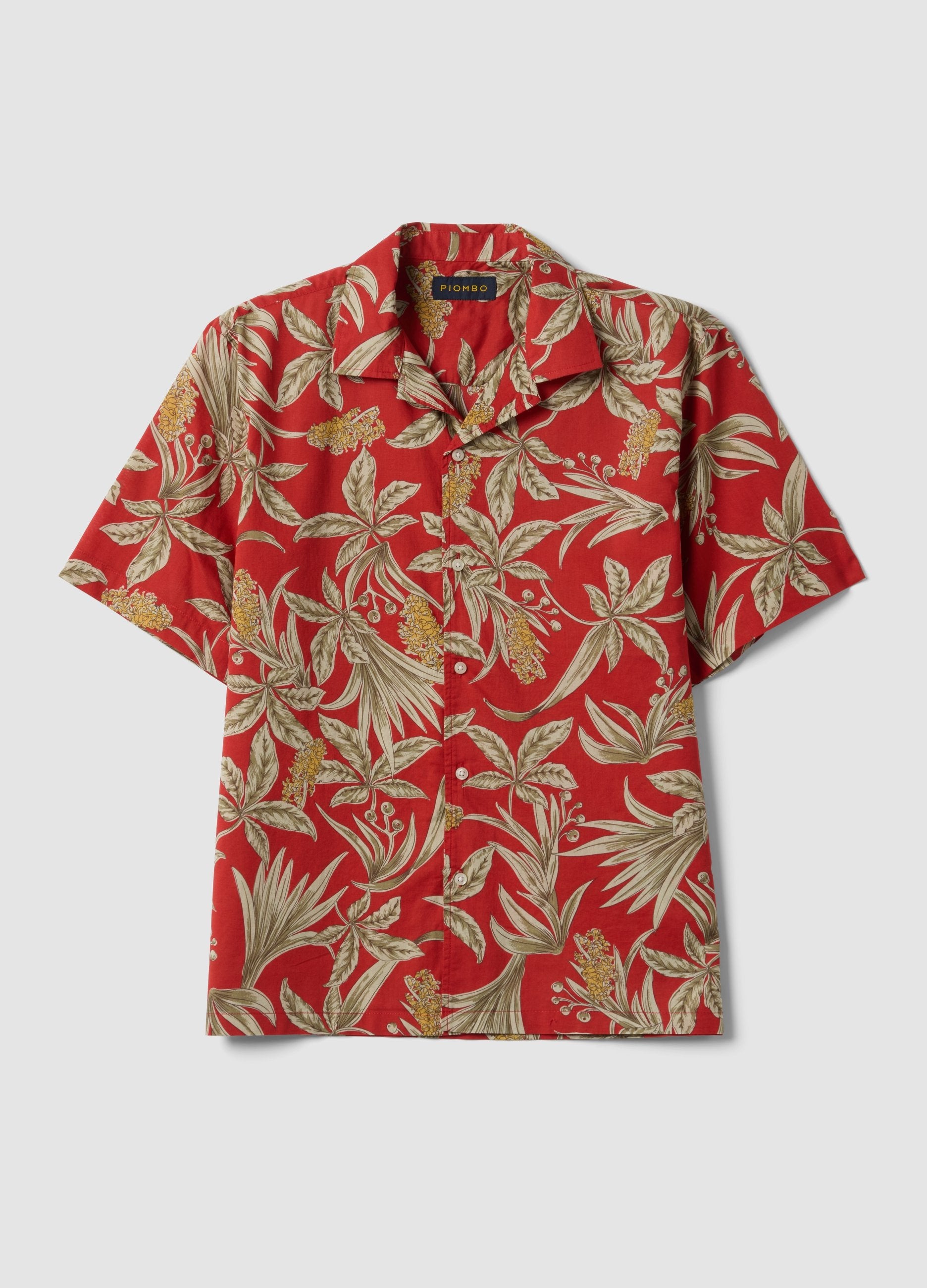Camicia Rossa In Cotone Organico Con Stampa Tropicale