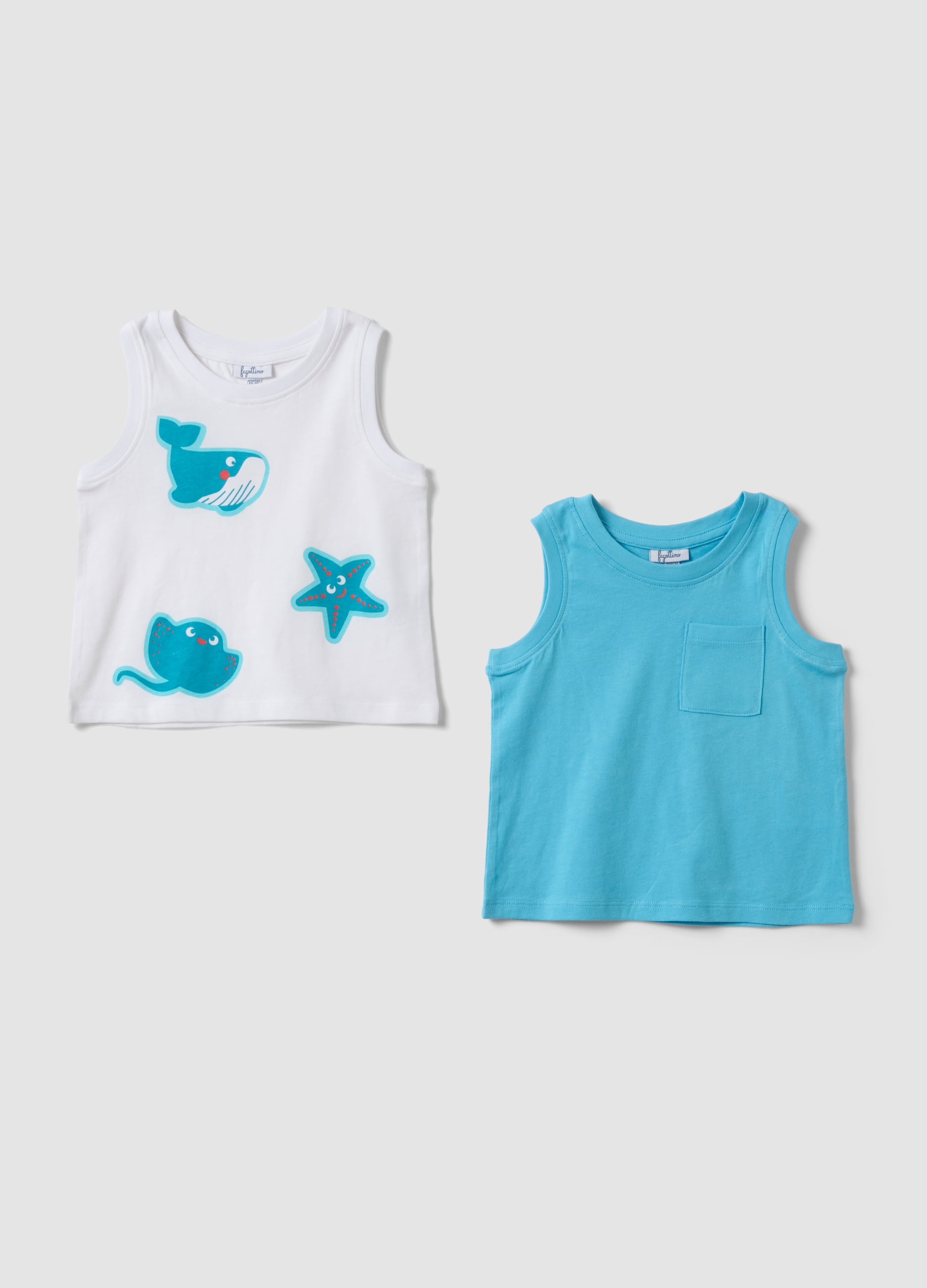 Bipack Di Tank Top Azzurri In Puro Cotone