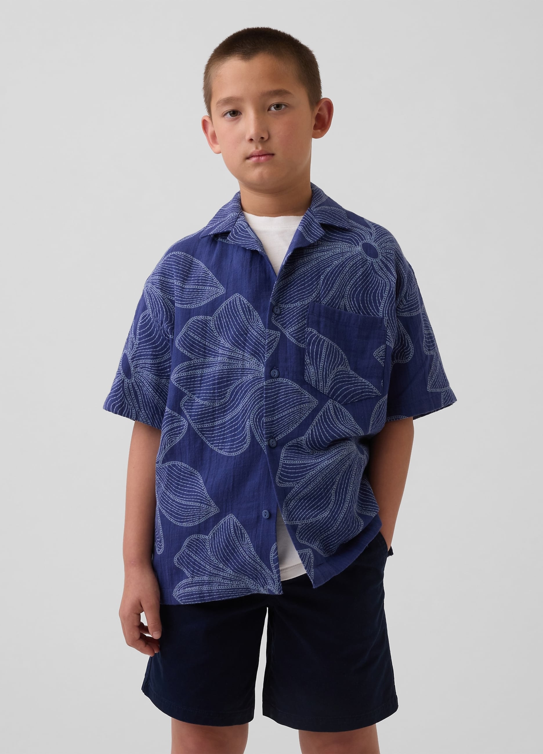 Camicia A Maniche Corte In Puro Cotone
