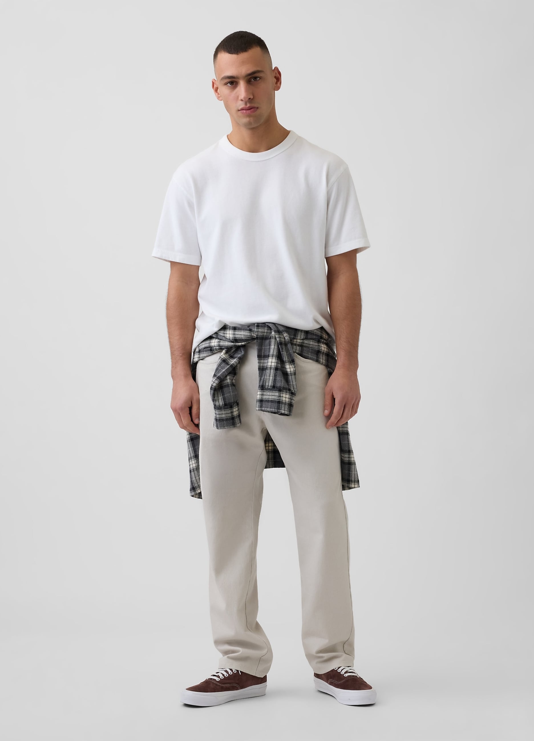 Pantaloni Slim Fit In Misto Lino E Cotone