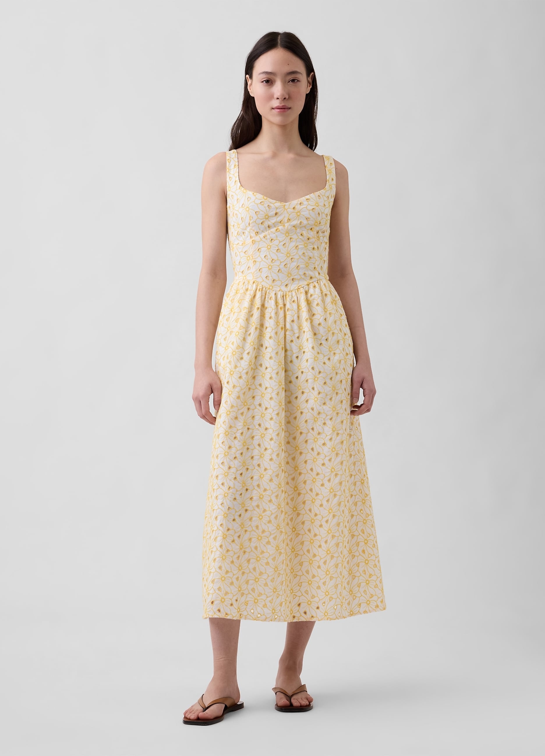 Abito Midi In Puro Cotone Con Stampa Floreale