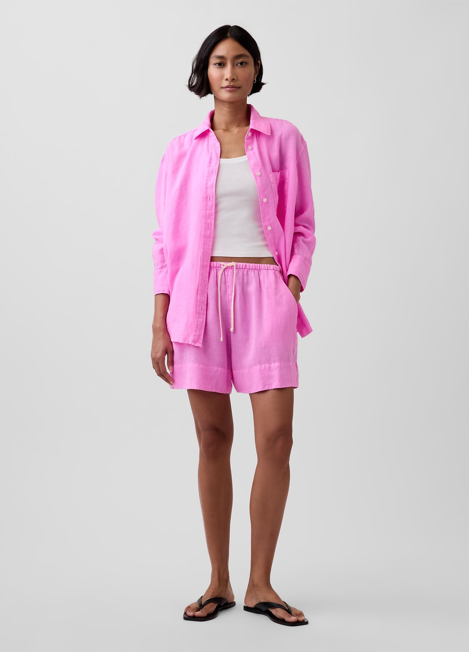 Shorts In Puro Lino Con Vita Elasticizzata