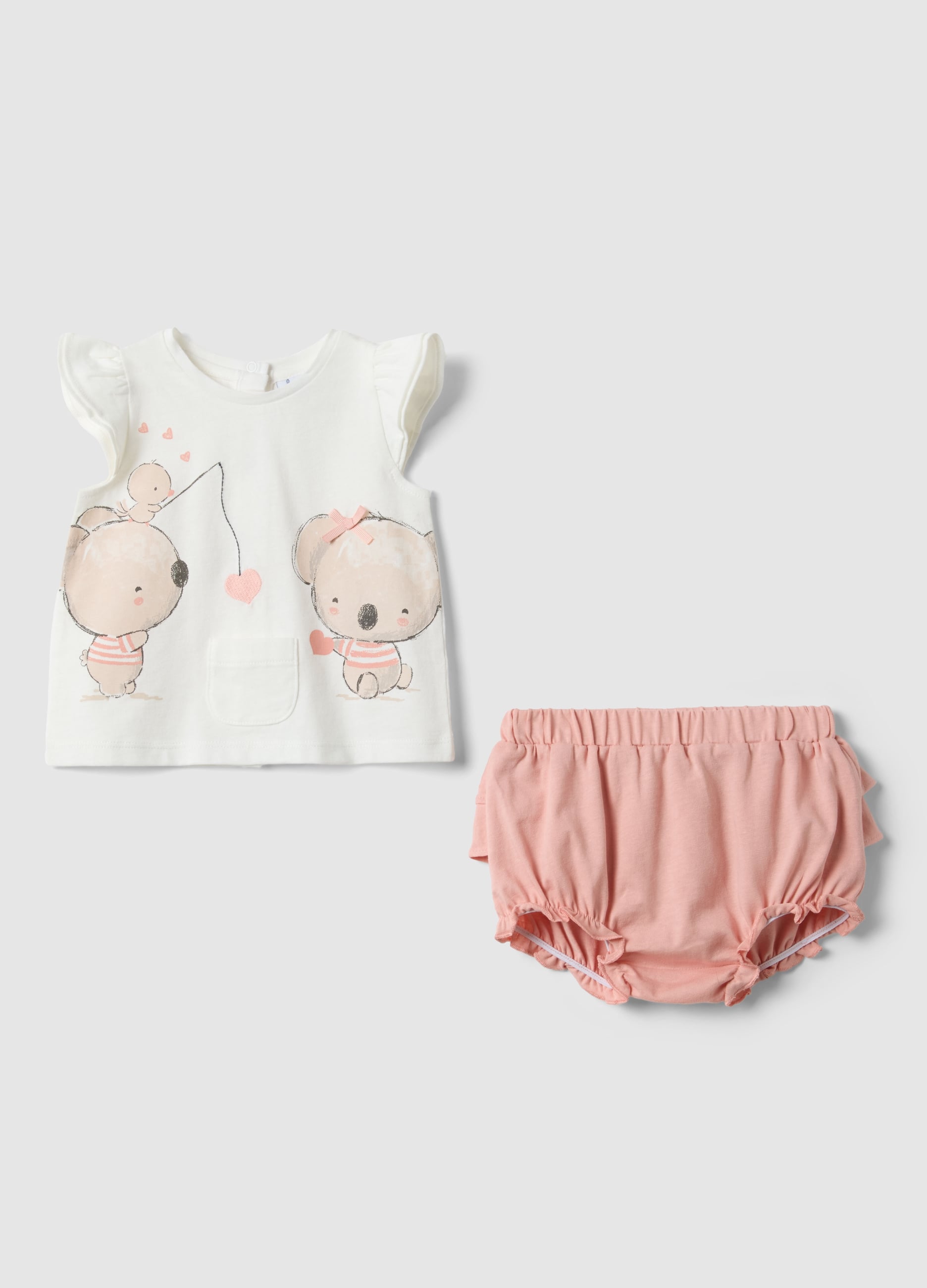 Completo Rosa In Cotone Organico Con Maglia E Coulotte