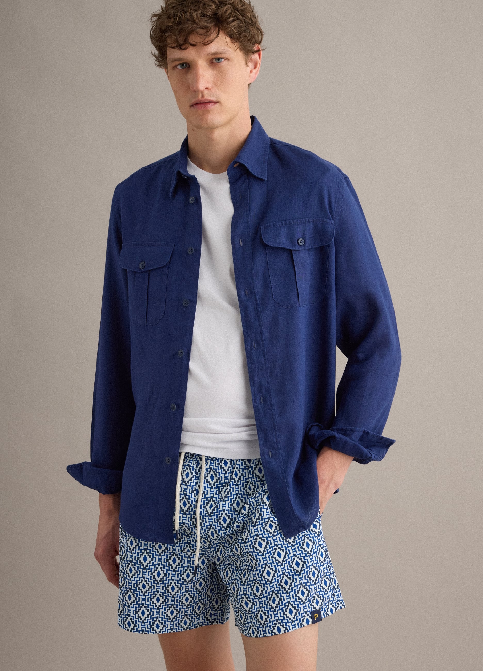 Boxer Mare Blu Con Stampa Geometrica