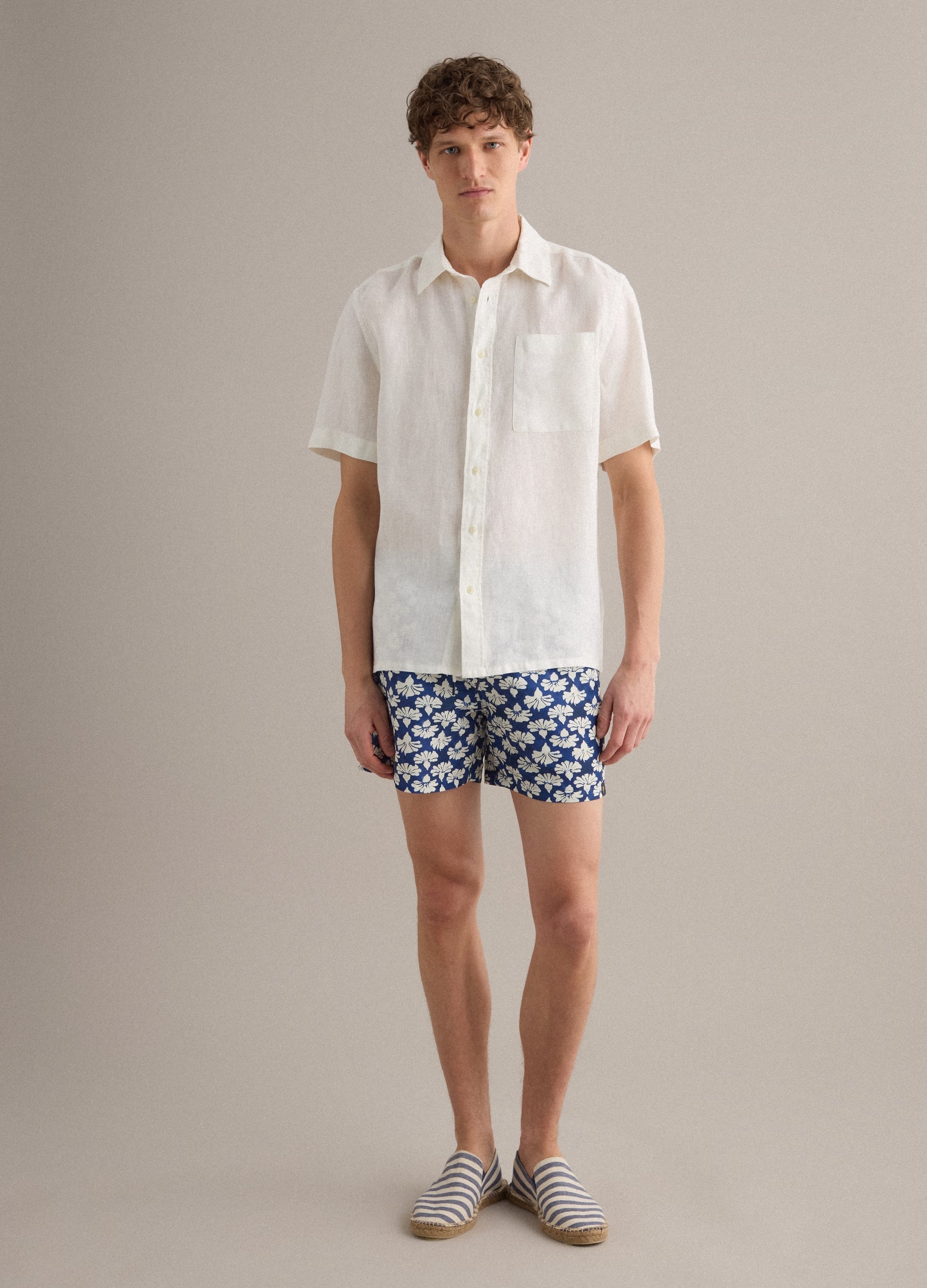 Boxer Mare Bianco E Blu Con Fantasia Floreale