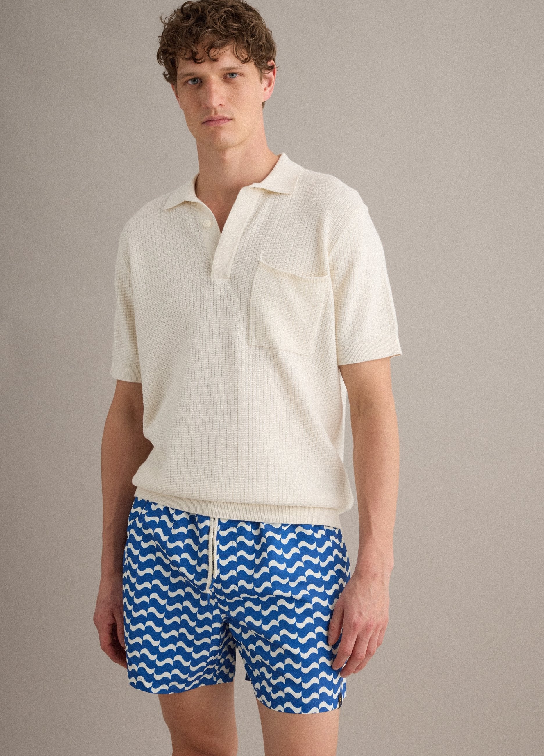 Boxer Mare Blu Con Fantasia Ondulata