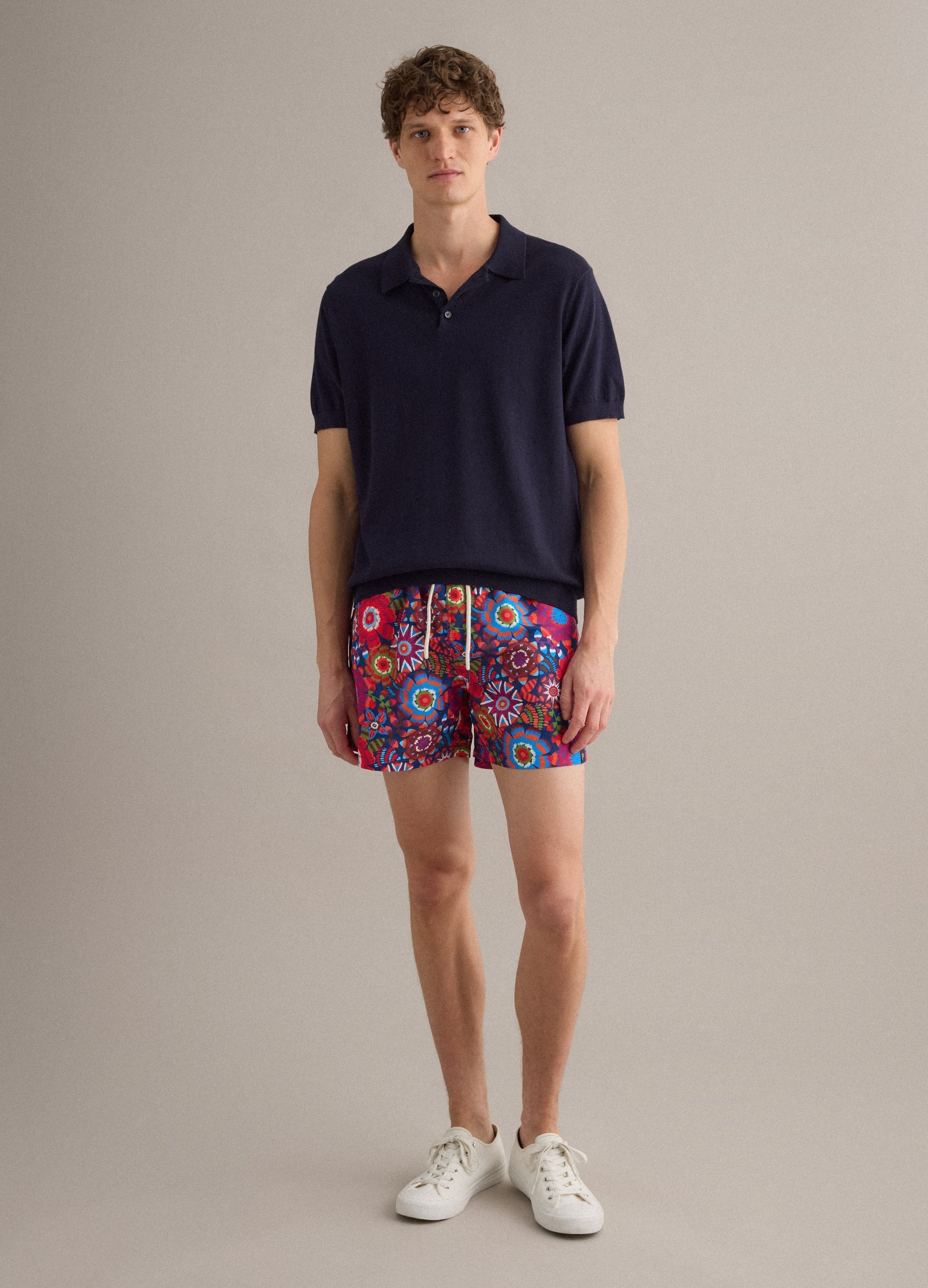 Boxer Mare Multicolor Con Fantasia Floreale E Coulisse