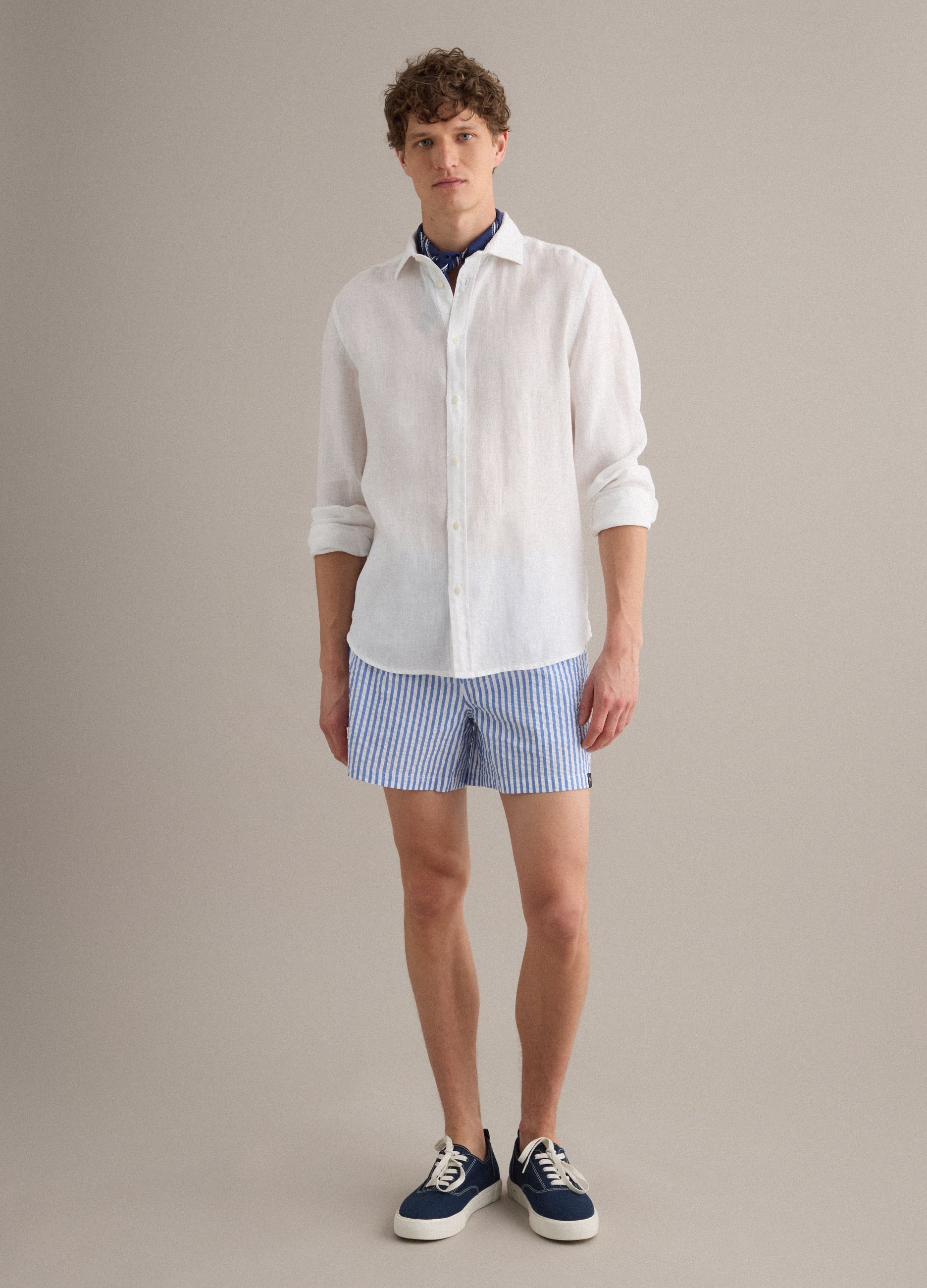 Boxer Mare A Righe Azzurro E Bianco In Puro Cotone