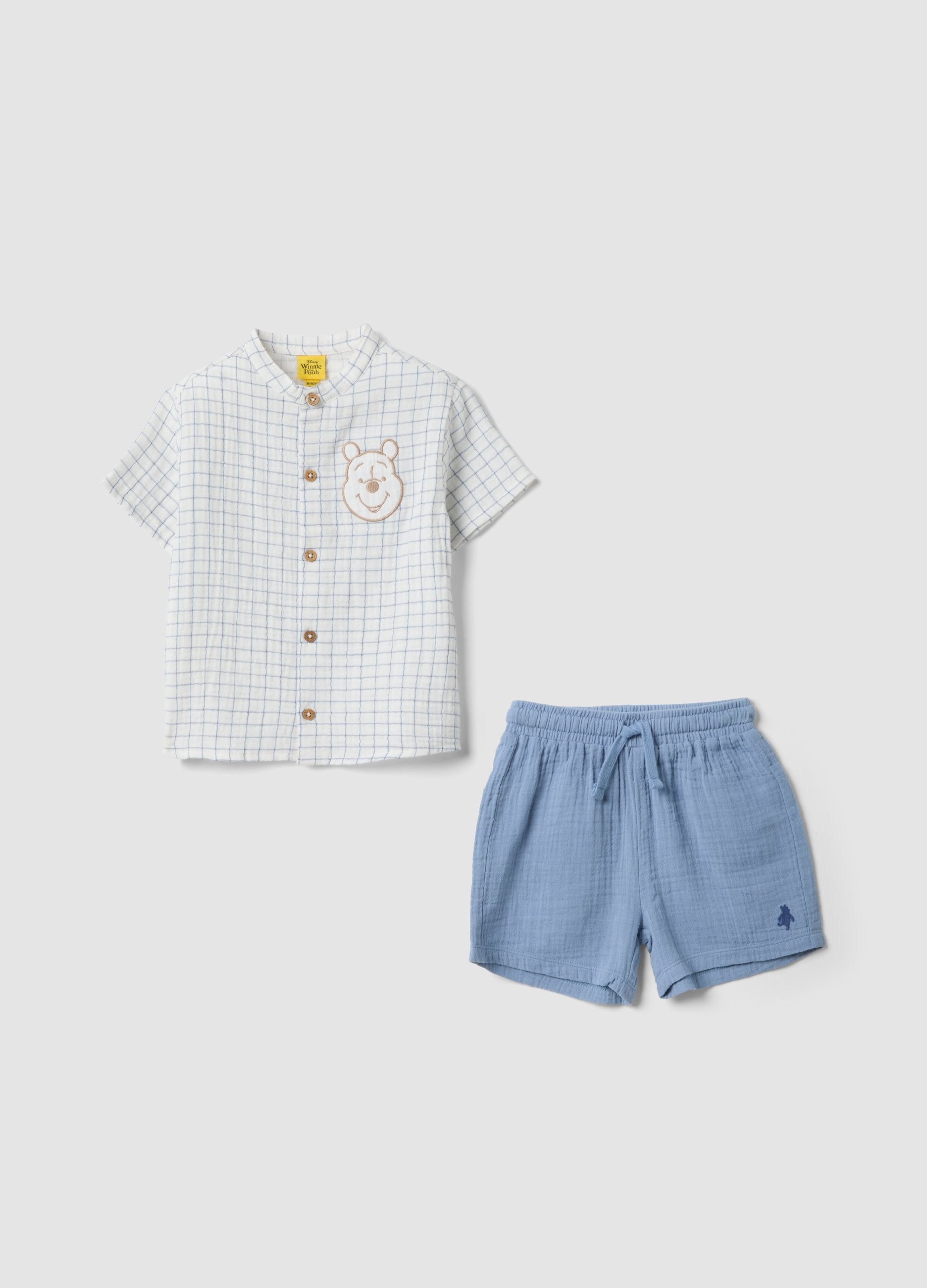 Set Azzurro E Bianco In Puro Cotone Da Bimbo Winnie-the-pooh