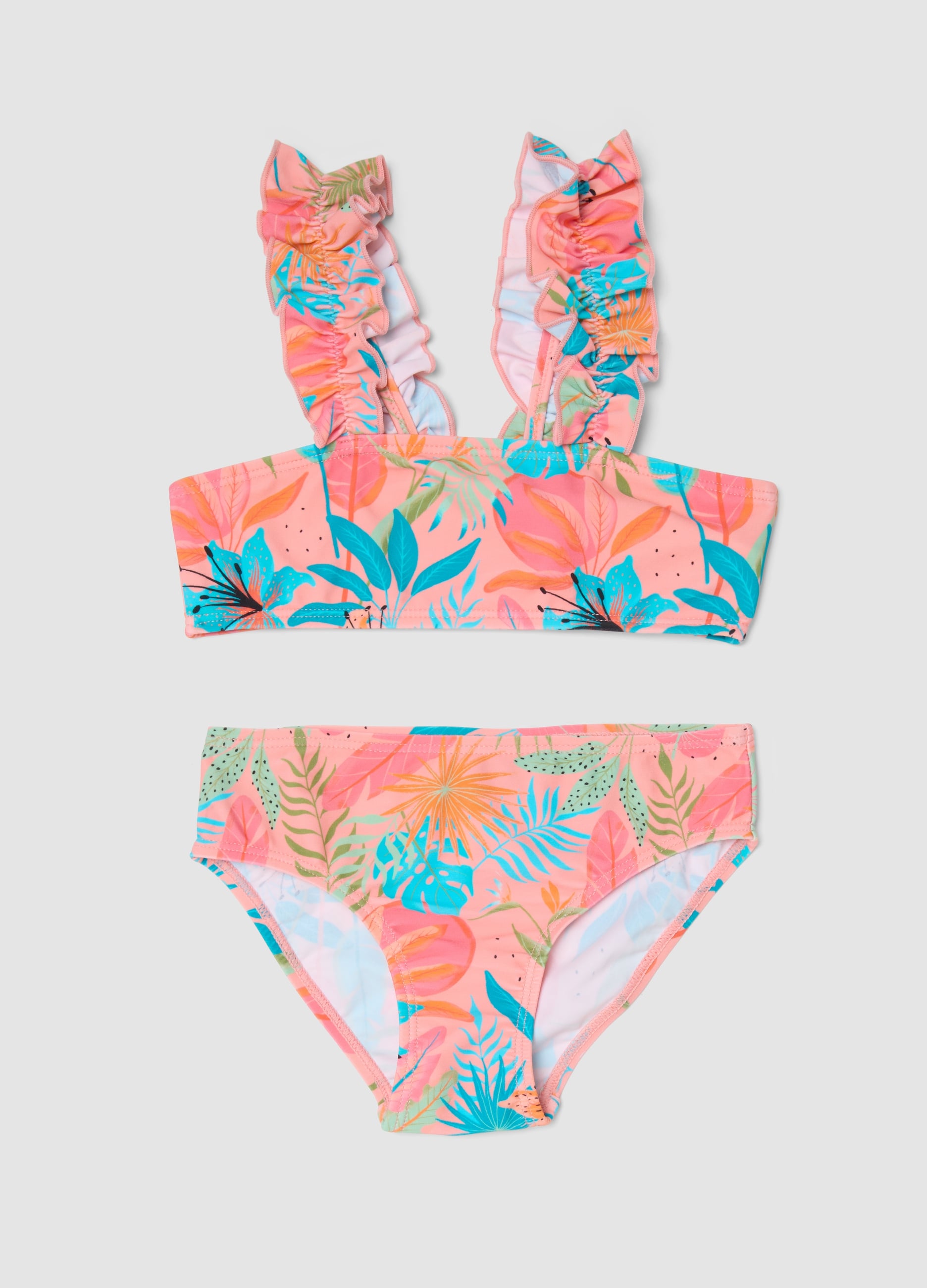 Bikini Rosa Con Volant Per Bambina